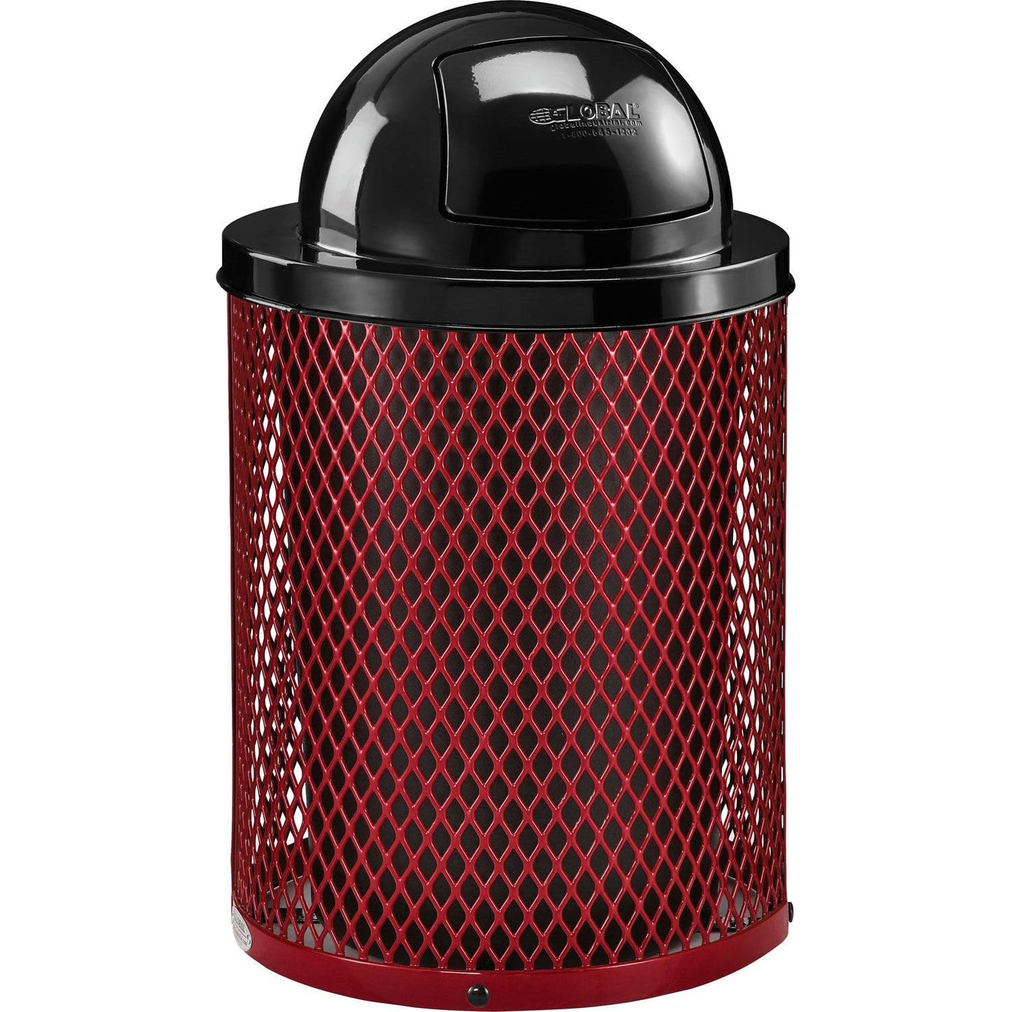 Global Industrial 36 Gallon Outdoor Steel Trash Can with Dome Lid and Raised Base, Plastic Liner