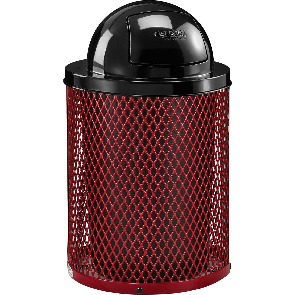 Global Industrial 36 Gallon Outdoor Steel Trash Can with Dome Lid and Raised Base, Plastic Liner