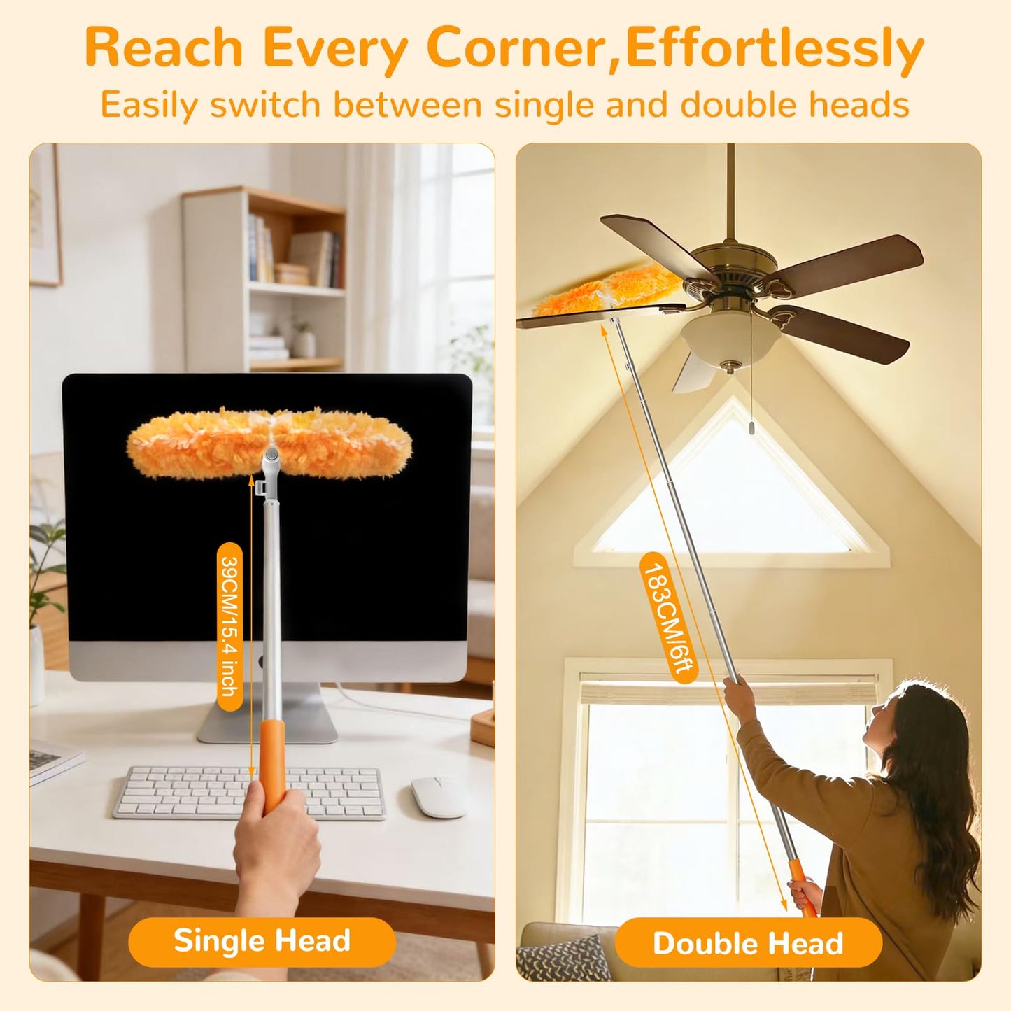 6 ft Extendable Duster Handle with 50 Refills, Compatible with Swiffer