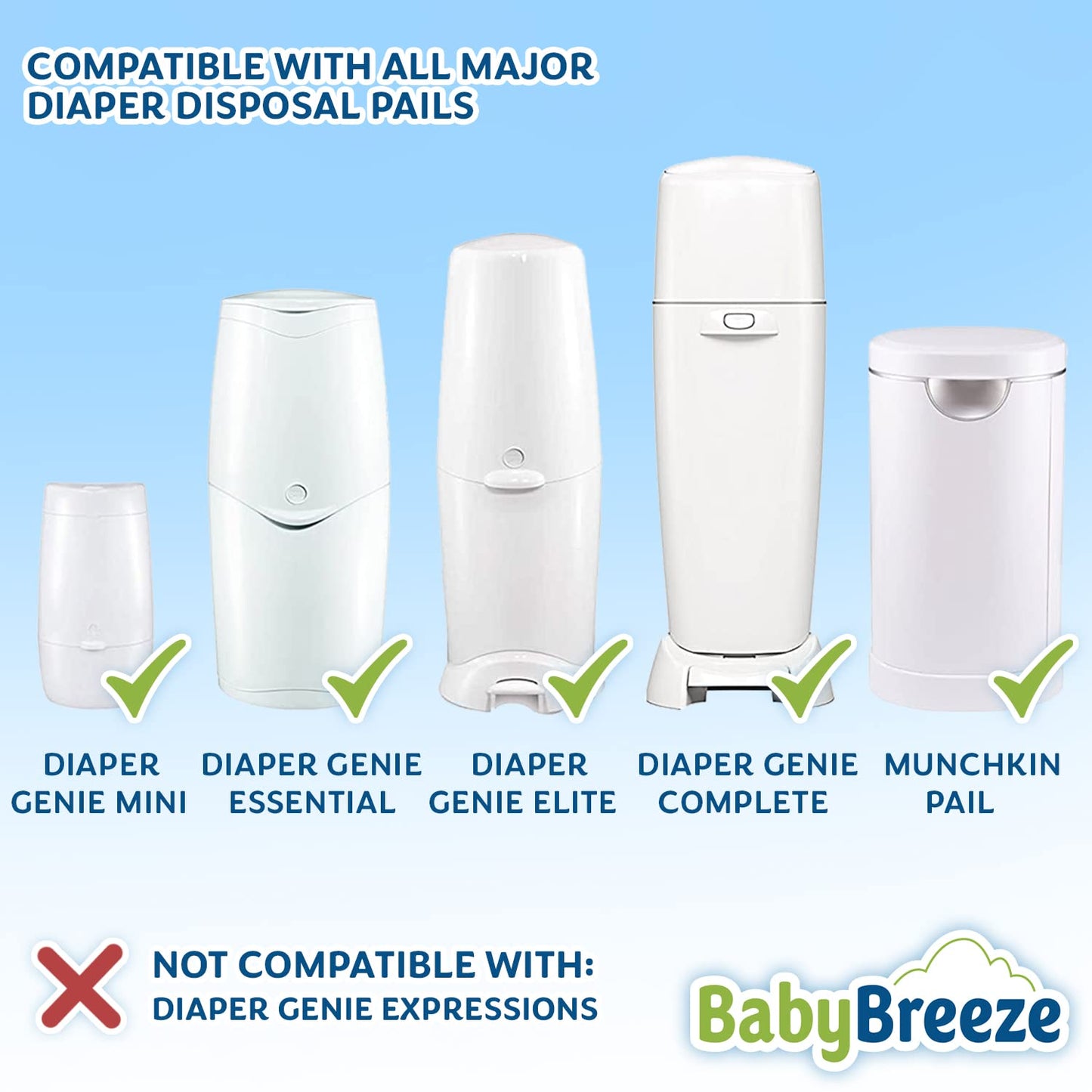 BabyBreeze Diaper Pail Refill Bags Compatible with Playtex Diaper Genie Pails Odor Absorbing Diaper