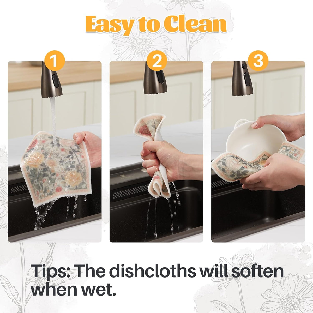 JOYMOOP 6 Pack Dishcloths for Kitchen, Reusable Absorbent Non-Scratch Cleaning Cloths, Washable