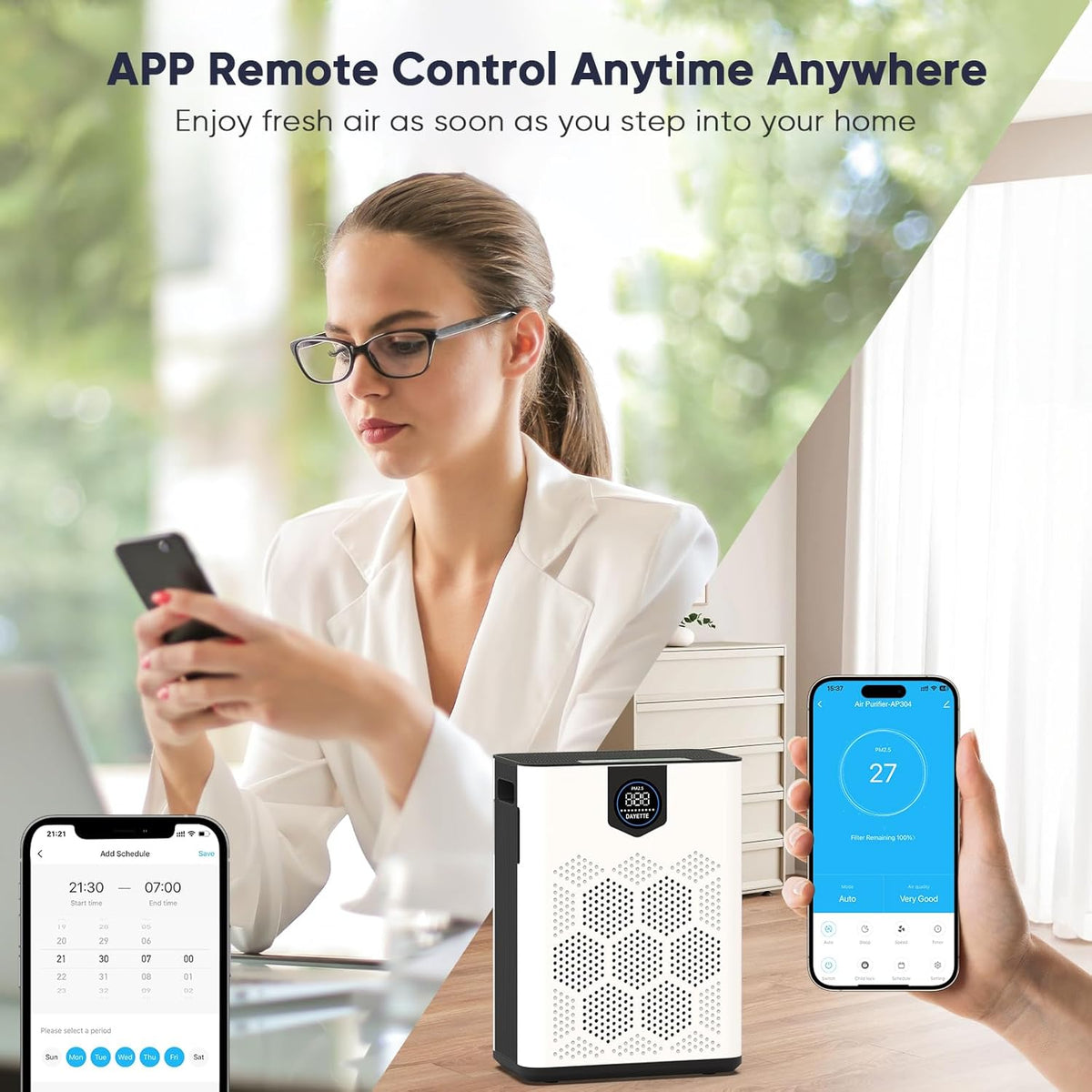 Smart Wifi Air Purifiers for Home Large Room Up to 3000 Ft², DAYETTE Air Cleaner with Washable