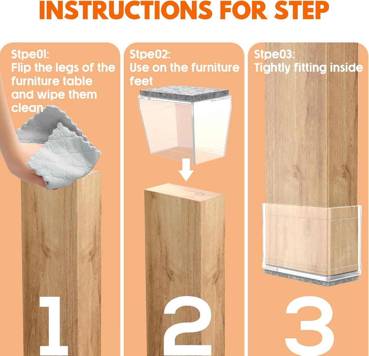 Rectangle Chair Leg Protectors for Hardwood Floors,16 PCS Silicone Covers to Protect Wood Tile