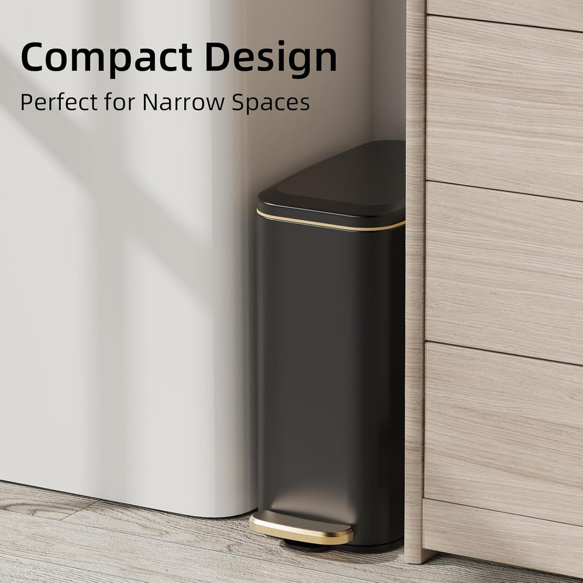 KUK Slim Bathroom Trash Can with Lid, 1.6 Gal / 6L Stainless Steel Small Garbage Bin with