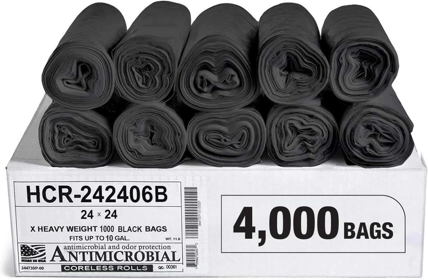 Aluf Plastics High Density Trash Bags, 10 Gallon, 4000 Count, 6 Micron (eq), 24" x 24", Black, for