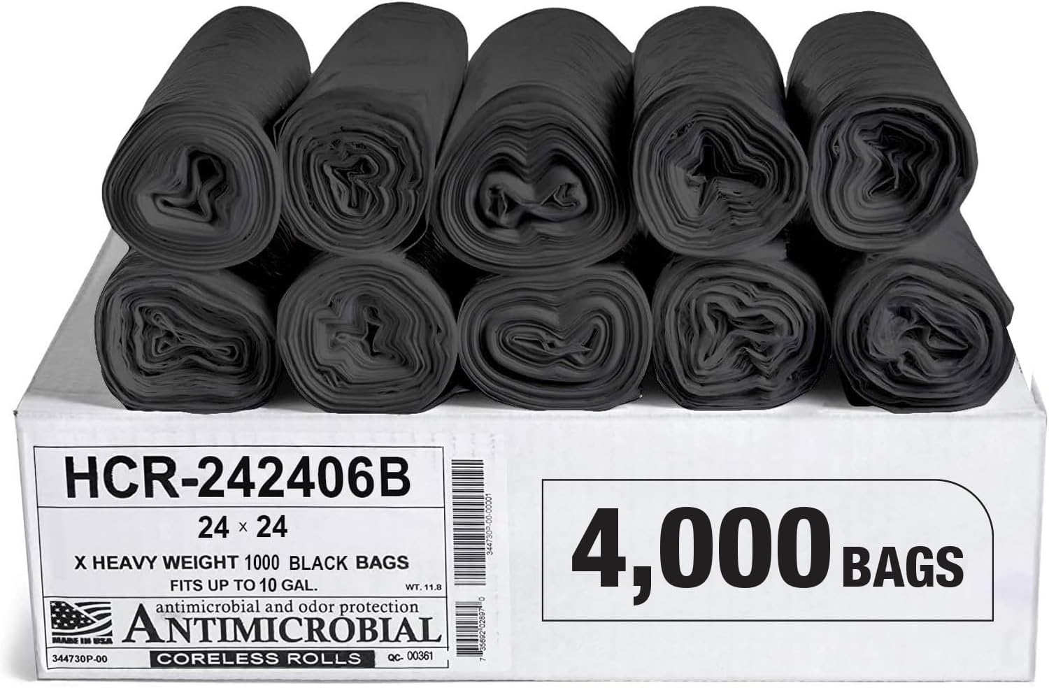 Aluf Plastics High Density Trash Bags, 10 Gallon, 4000 Count, 6 Micron (eq), 24" x 24", Black, for