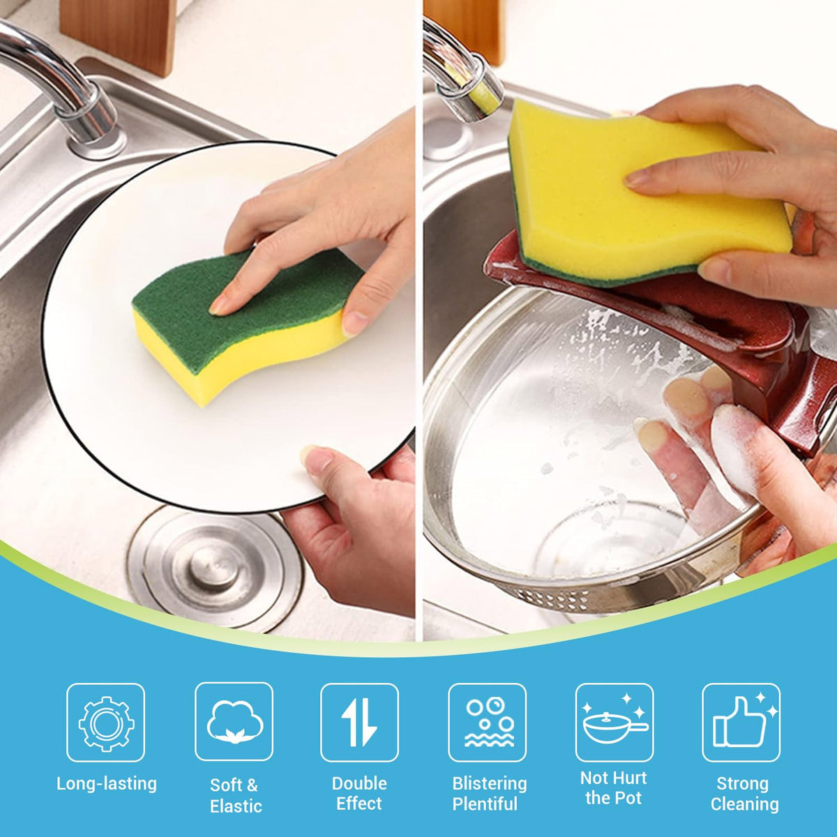 AIDEA Sponges Kitchen, 50-PK Heavy Duty Dish Sponge Kitchen, Scrub Sponges