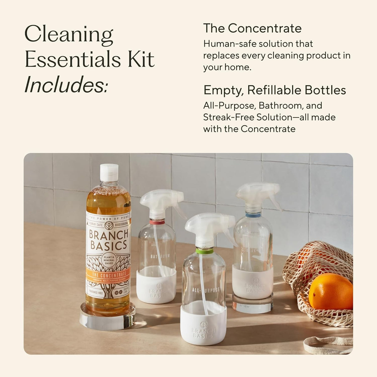Branch Basics Cleaning Essentials Kit in Glass: All Purpose Cleaner and Bathroom Cleaner