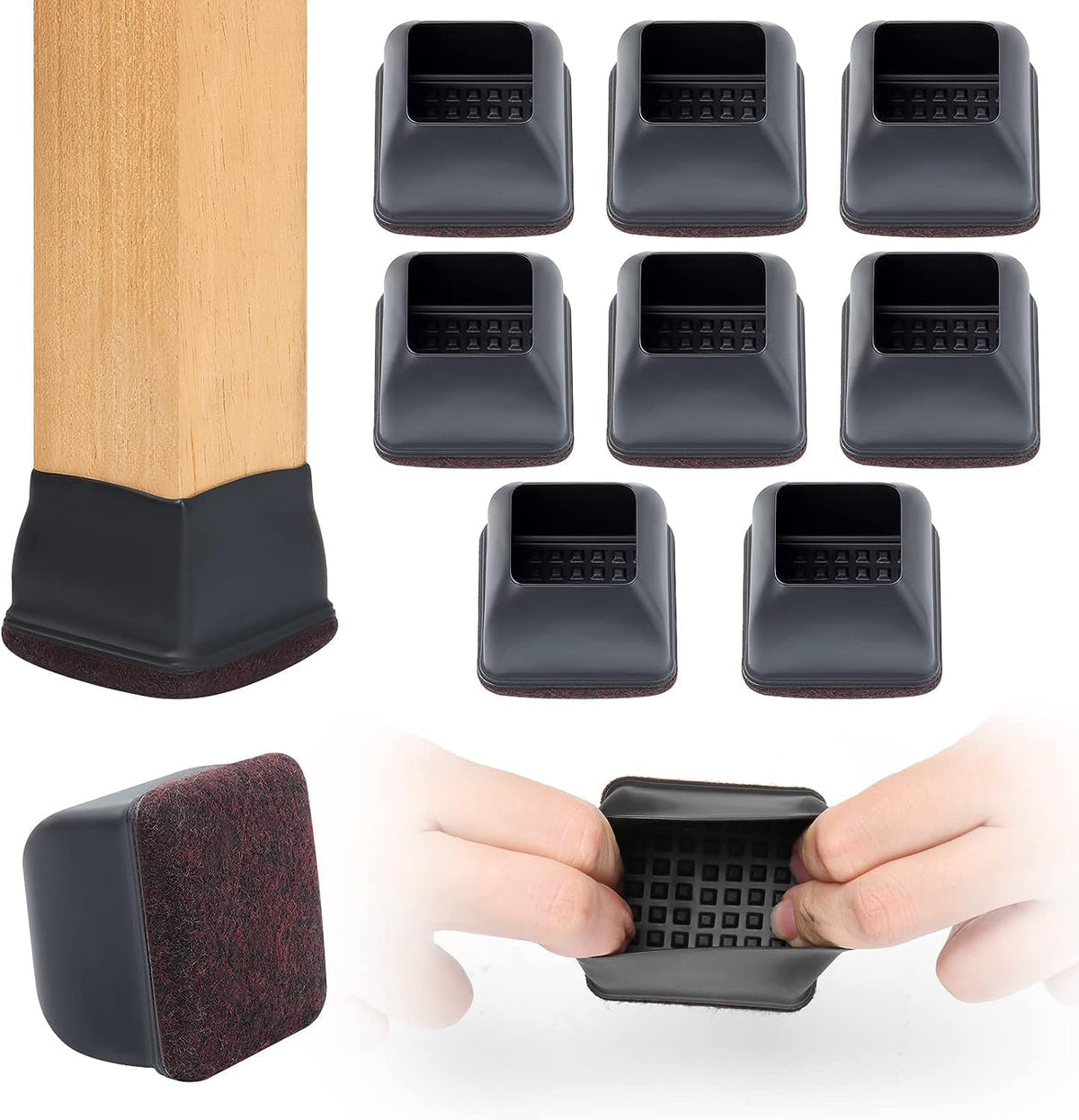 Ezprotekt 8 Pcs Extra Large Square Chair Leg Floor Protectors, Silicone Felt Furniture Pads for