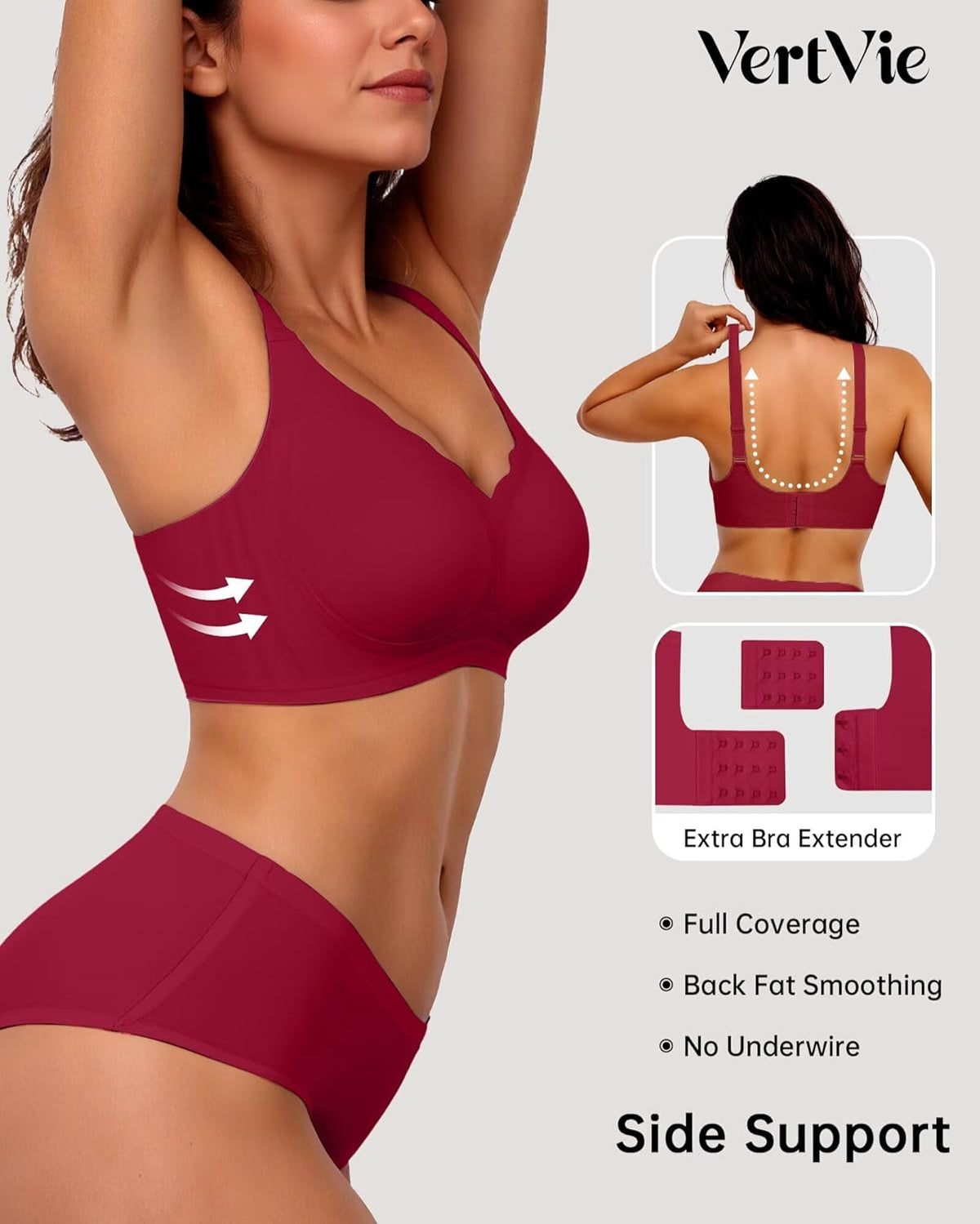 Vertvie Womens Seamless Bras No Underwire Supportive Wireless Push Up Full Coverage Bralette