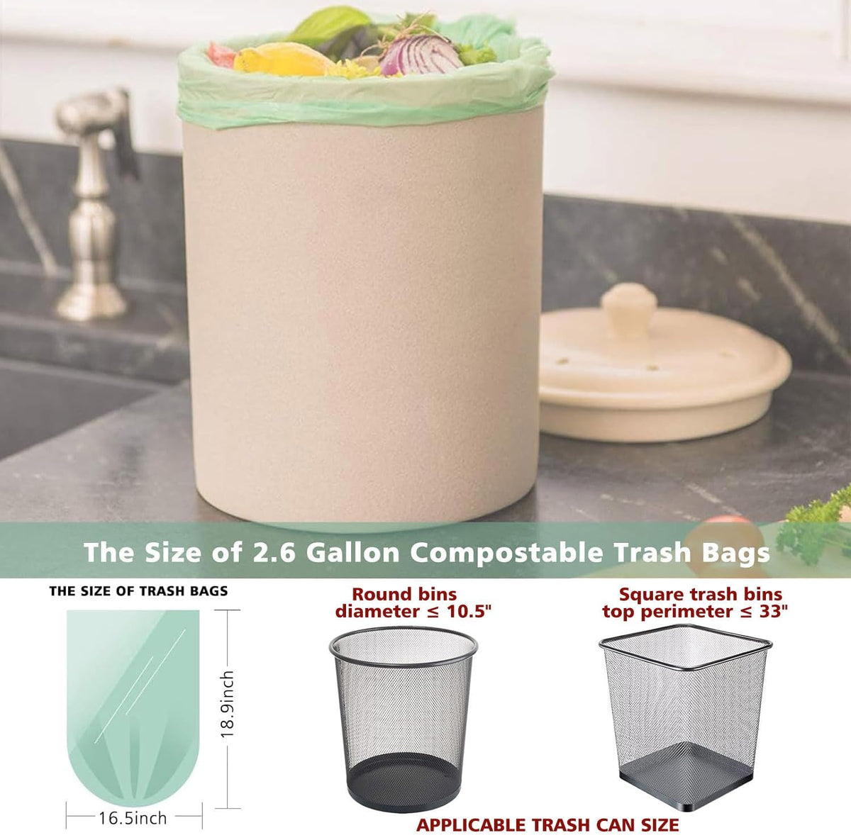 AYOTEE Small Trash Bags 2.6 Gallon Compostable Trash Bags Bathroom Wastebasket Can Liners, 125