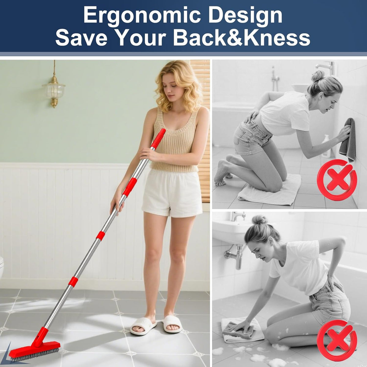 ITTAHO 2 Pack Grout Brush with Long Handle, Swivel Cleaning Grout Line Scrubber - Extendable
