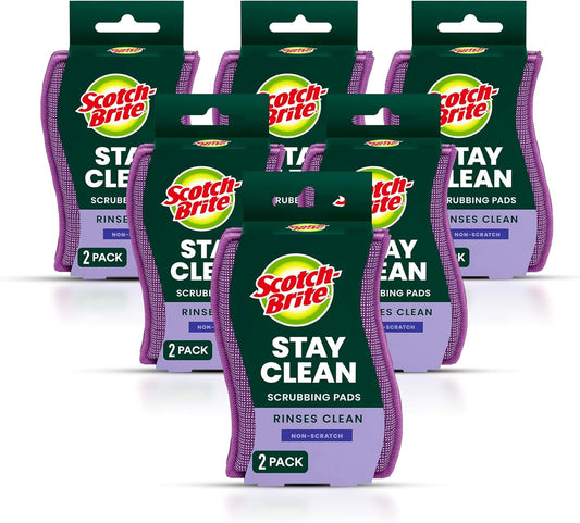 Scotch-Brite Stay Clean Scrubber Pads, Non-Scratch Dish Sponges for Kitchen Cleaning, 12 Count