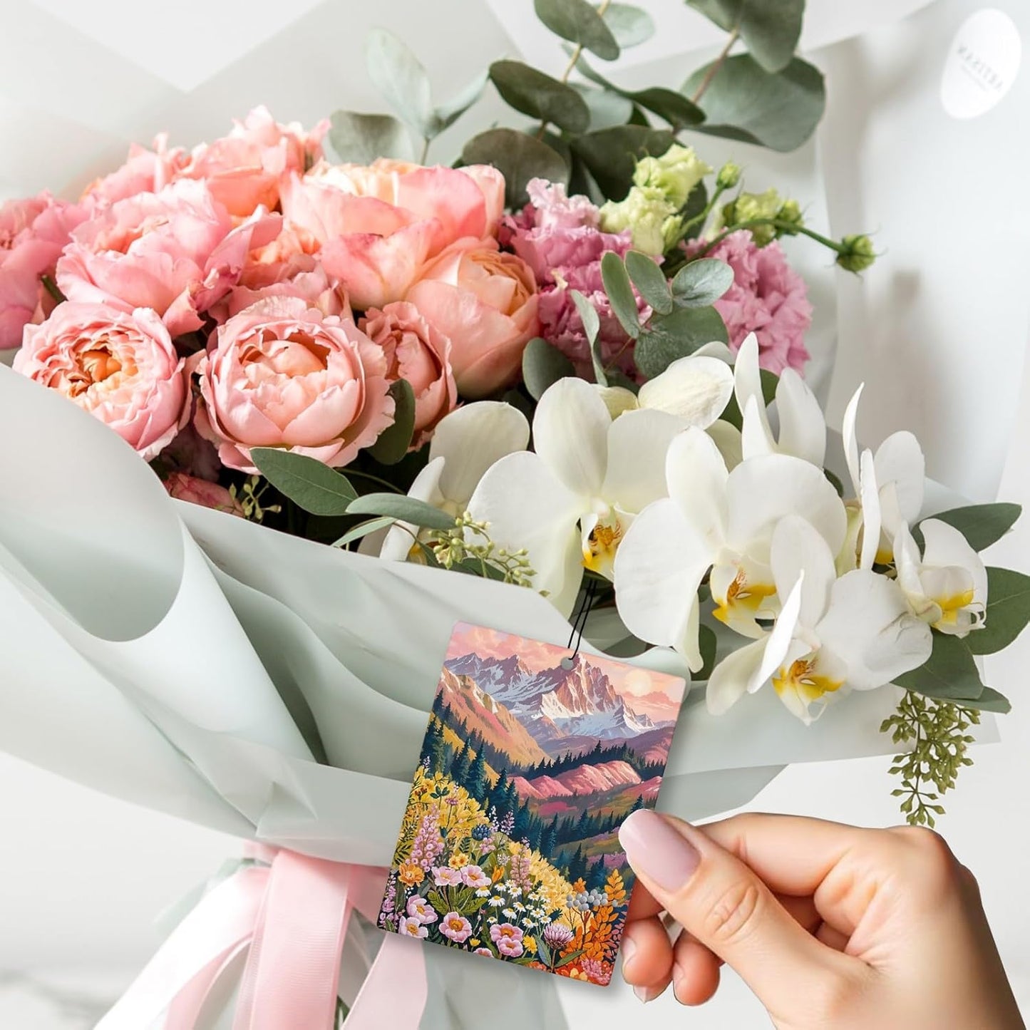 Maximalist Floral Mountain Car Air Freshener 4 Pcs, Boho Abstract Eclectic Flower Hanging Scents