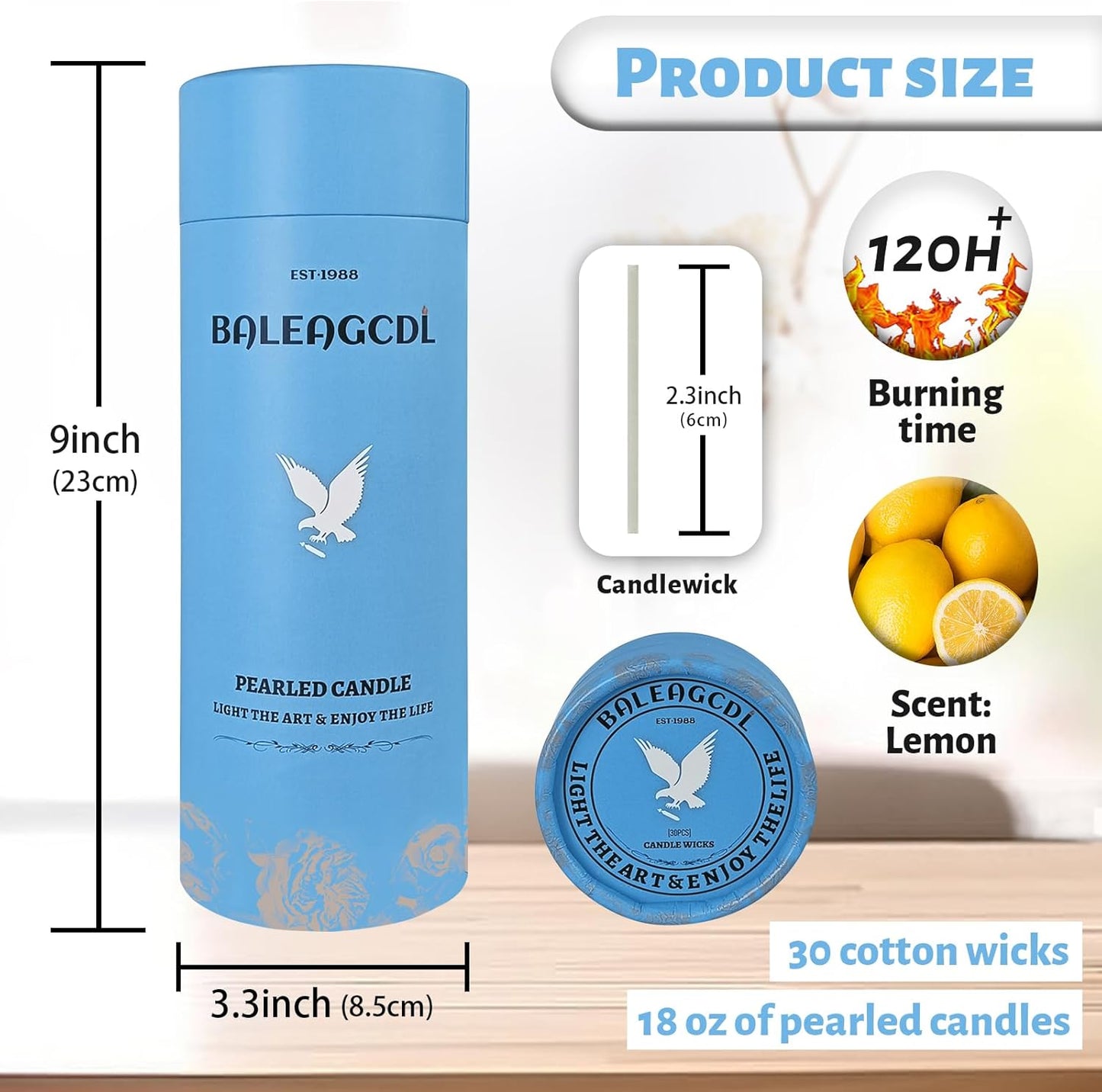 Lemon Scented Yellow Pearled Candle 18oz Luxury Sand Candle Granulated Wax - 30 Cotton Wicks - Wax