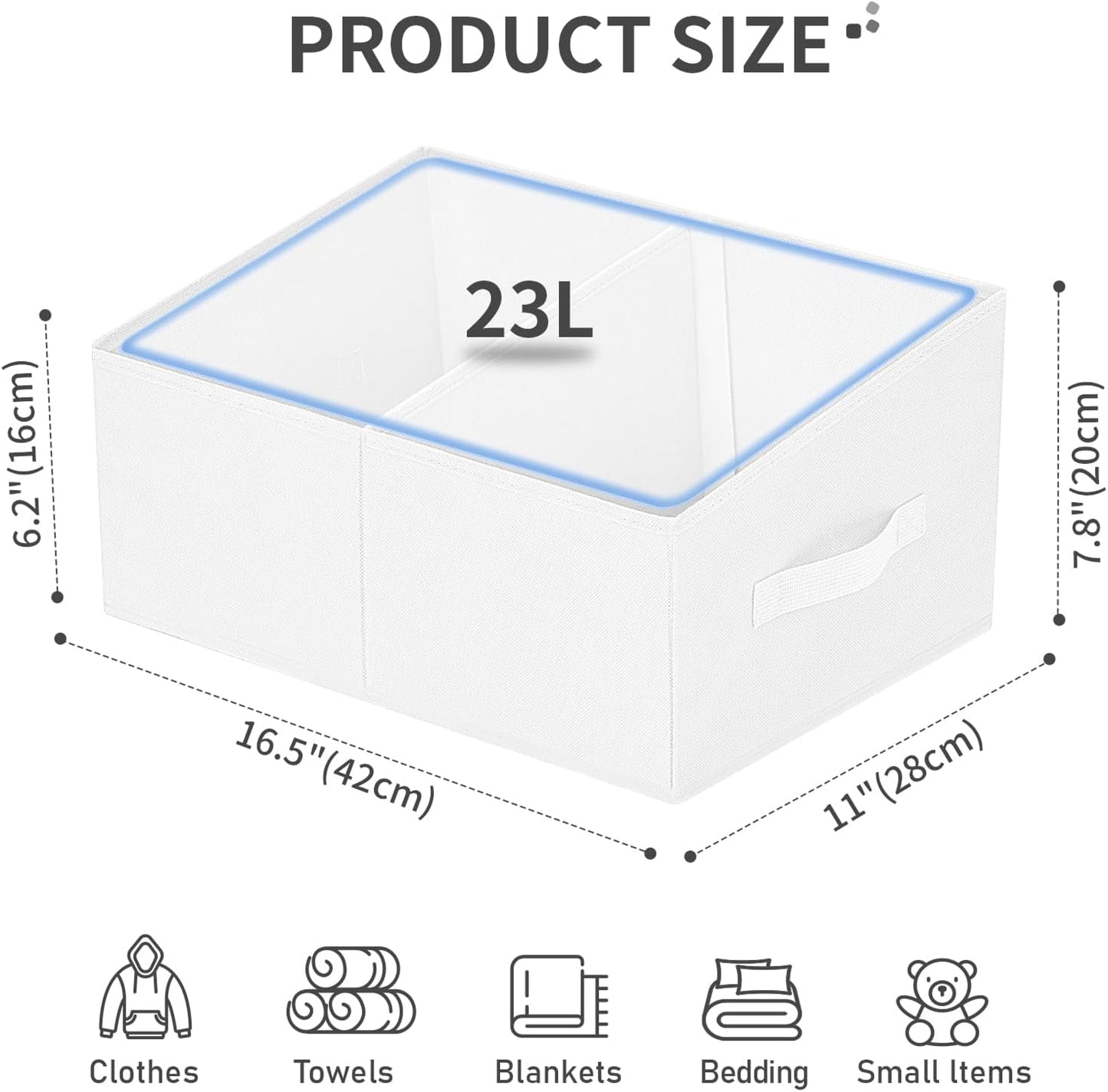 DIMJ Large Closet Shelf Organizer Bins 6 Packs with Handles and Divider, Fabric Trapezoid Storage