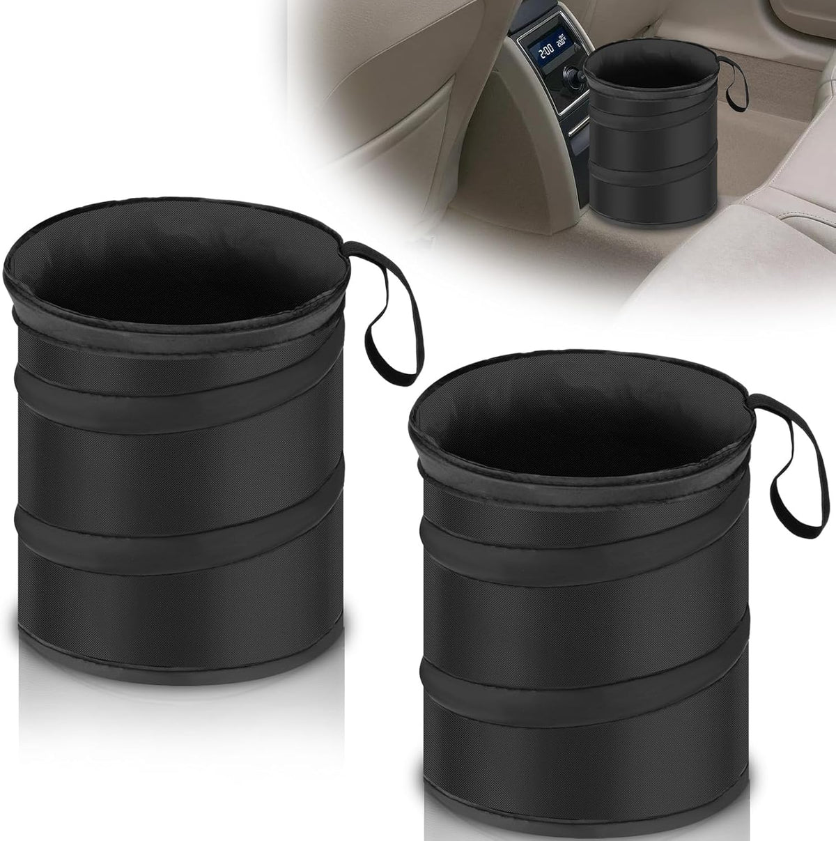 2 PCS Car Trash Can, Collapsible Pop-up Car Garbages Can, Portable Garbage Bin with Elastic Band