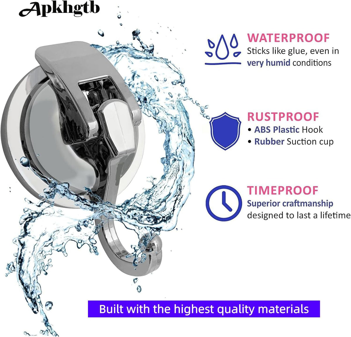Suction Cup Hooks for Shower, Bathroom, Kitchen, Glass Door, Mirror, Tile – Loofah, Towel, Coat
