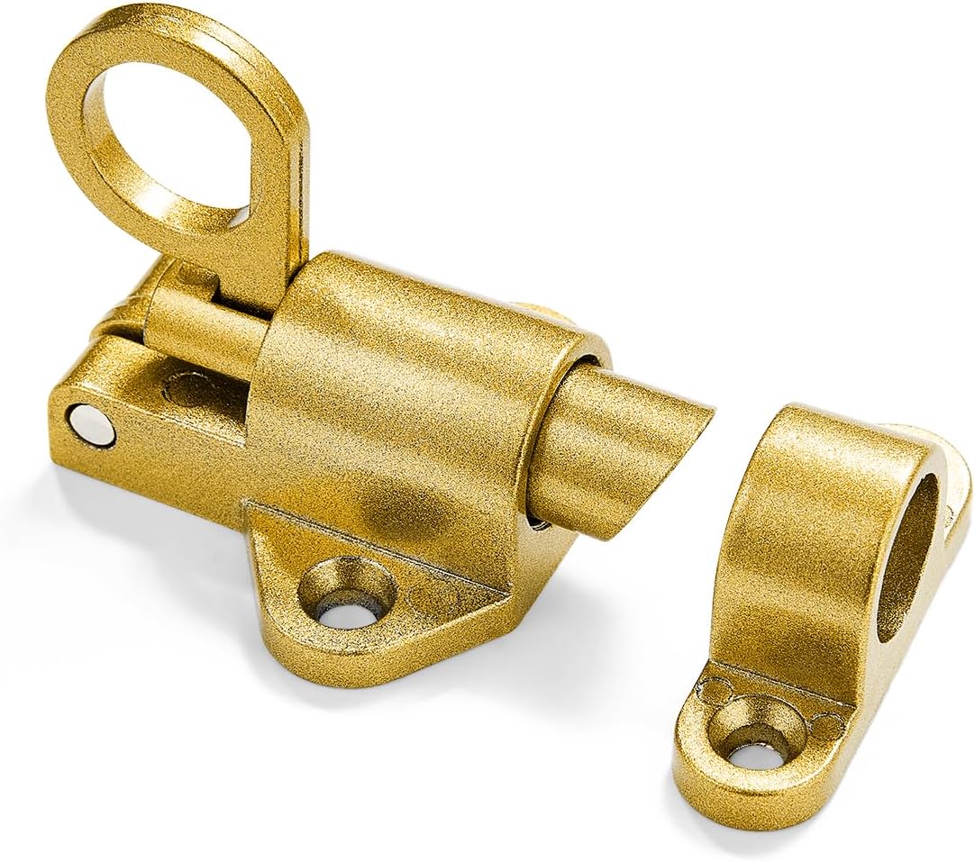 2 Packs Self-Closing Latches，Gold Spring Door Lock，Resilient Bolt Latch Aluminum Alloy Safety