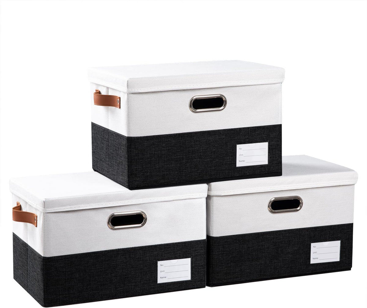 PRANDOM Foldable Storage Bins with Lids [3-Pack] Fabric Collapsible Storage Boxes Baskets Cubes
