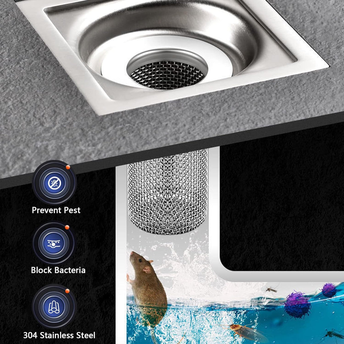 Resdenio Bathroom Sink Drain Strainer Stainless Steel, 2 Pack Floor Drain Filter Mesh Basket Filter