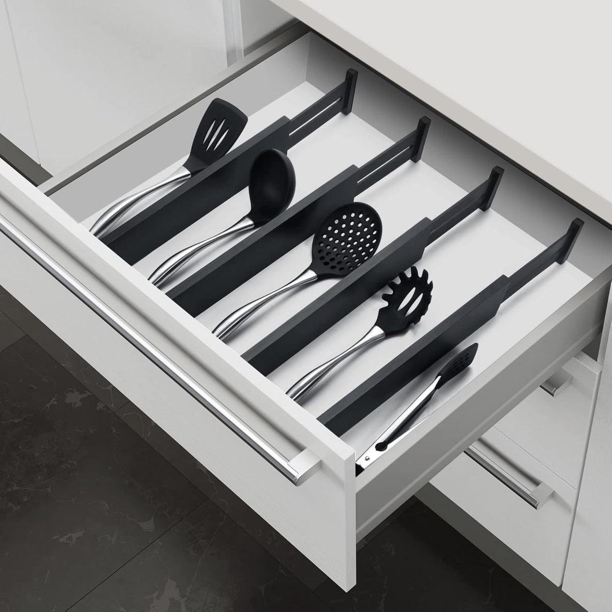 4 Pack Bamboo Drawer Dividers, Adjustable Length from 12 Inch to 17 Inch, Expandable Kitchen Drawer