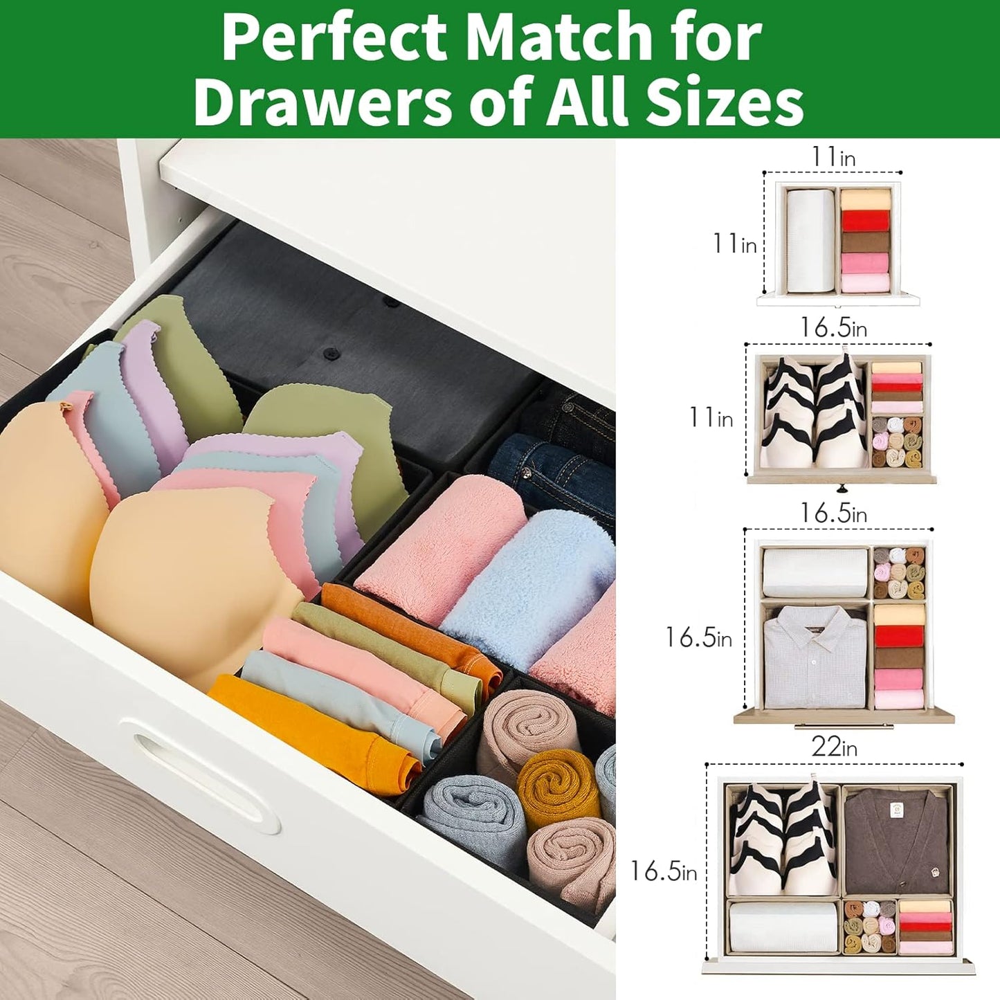 Criusia Drawer Organizer Clothes, 8 Pack Underwear Drawer Organizer, Foldable Cloth Storage Box