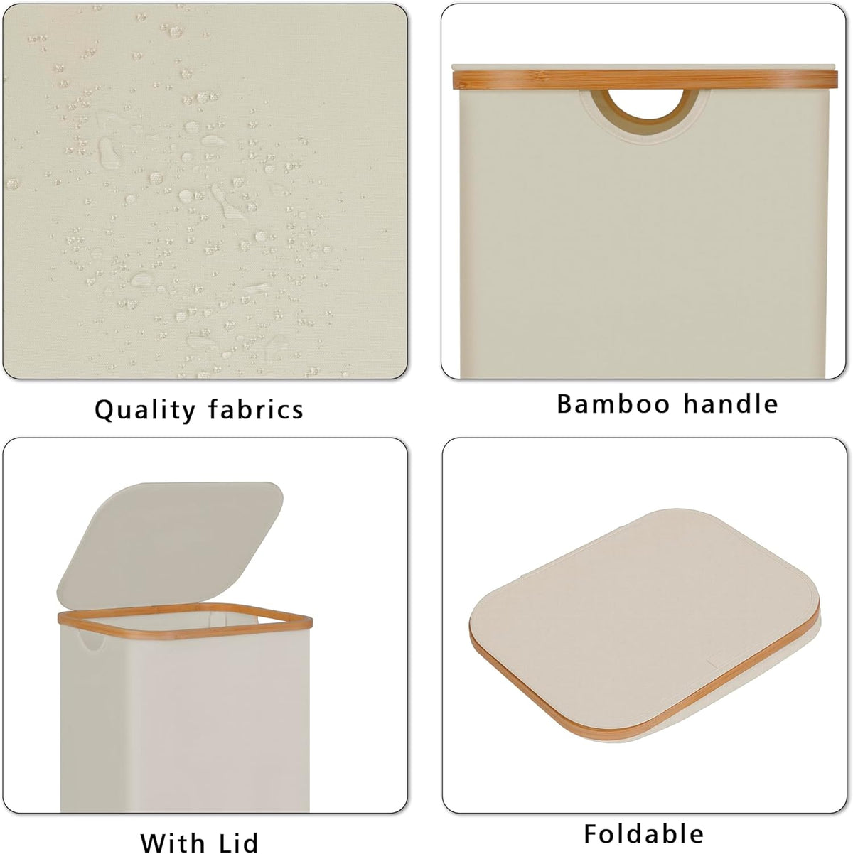 100L Laundry Hamper with Lid, Lagre Basket with Bamboo Handles,Foldable Clothes Hamper Tall Dirty
