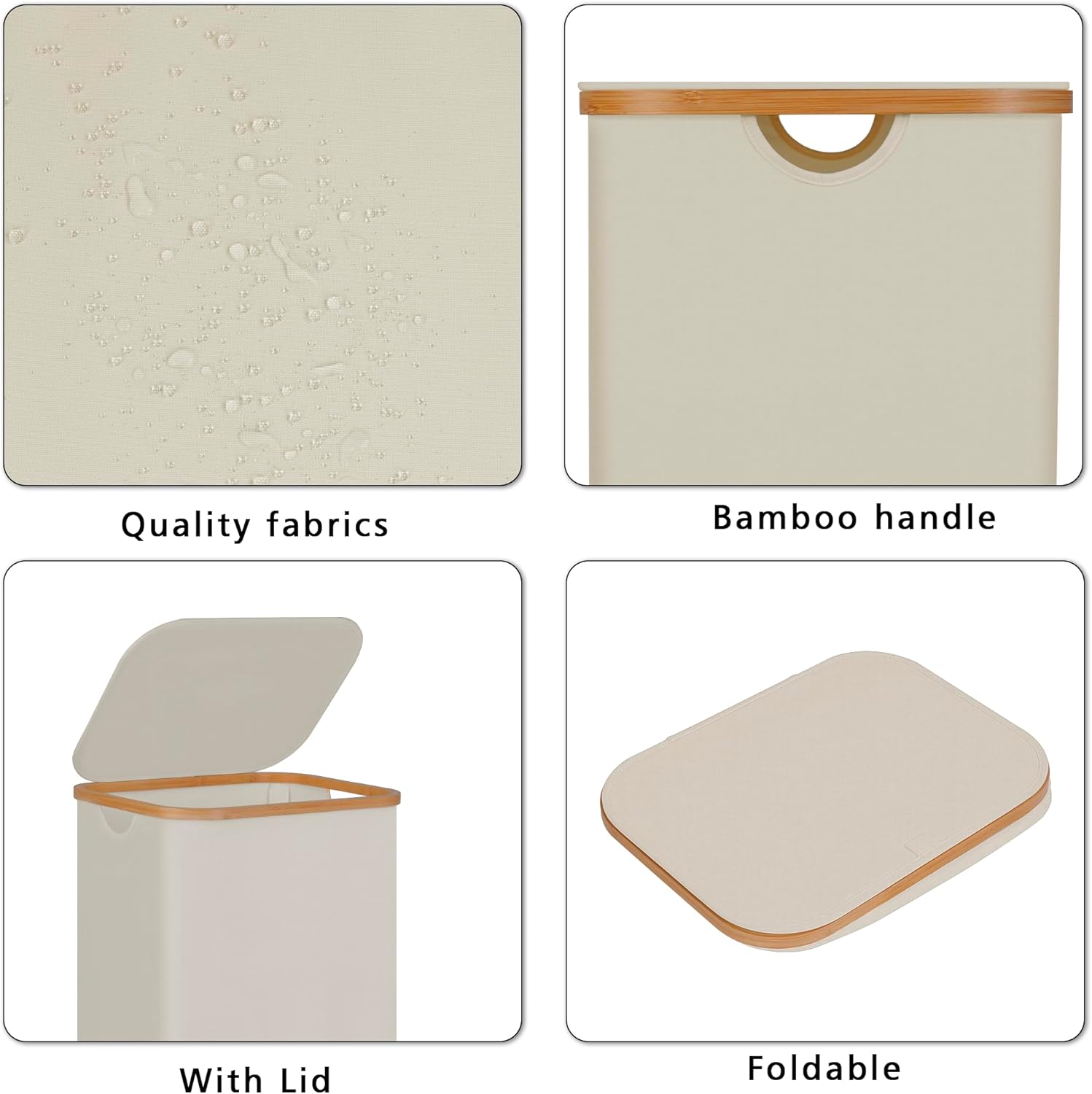 100L Laundry Hamper with Lid, Lagre Basket with Bamboo Handles,Foldable Clothes Hamper Tall Dirty