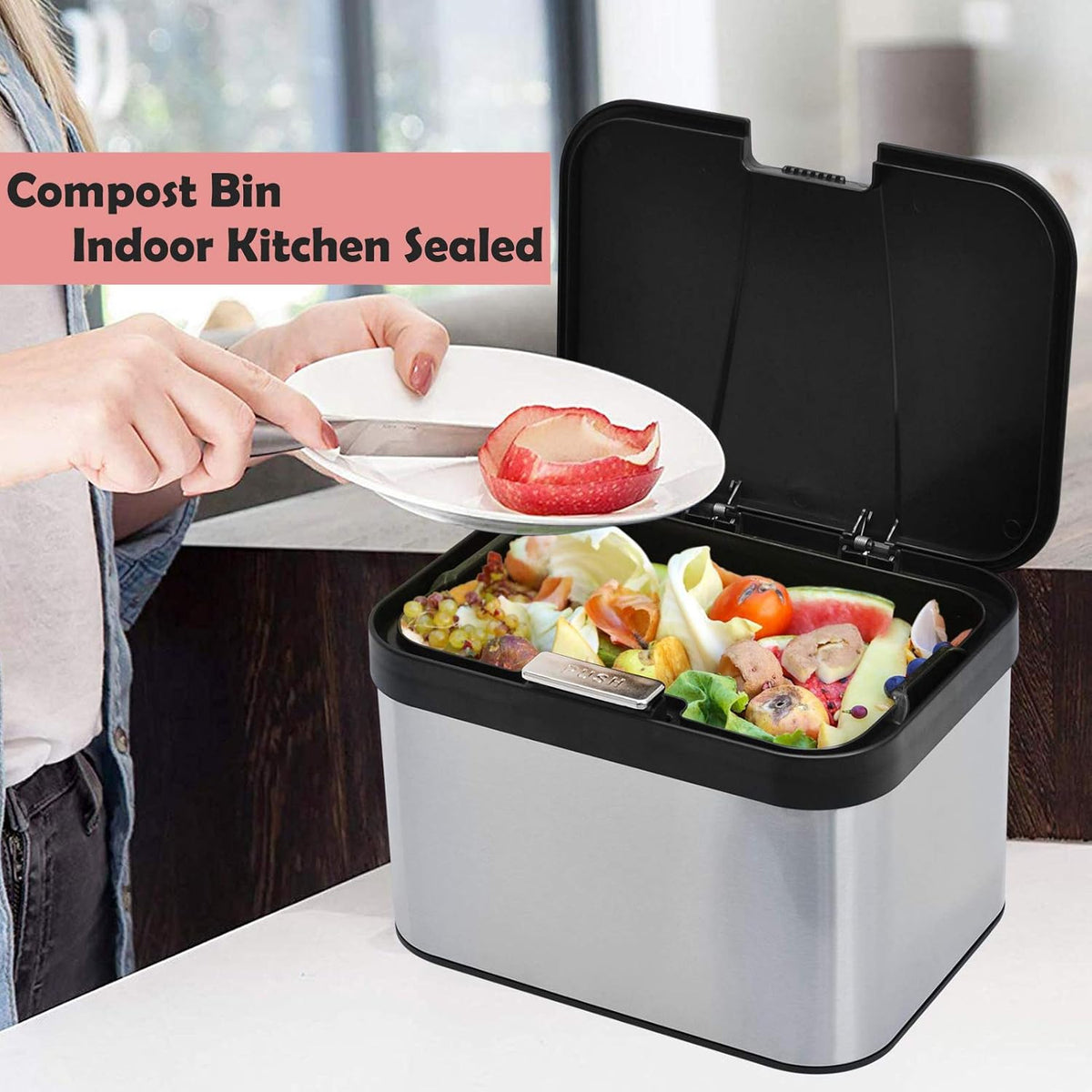 Compost Bin for Countertop, Compost Bucket Indoor Sealed, Food Waste Caddy, 1.13 Gallon Kitchen