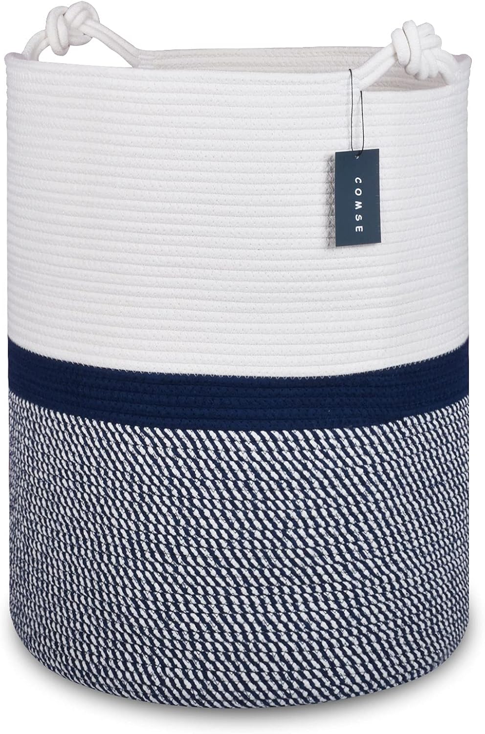 COMSE Extra Large Blanket Basket, Tall Woven Storage Basket, Nursery Hamper, 15.7”x 21.7”, Cotton