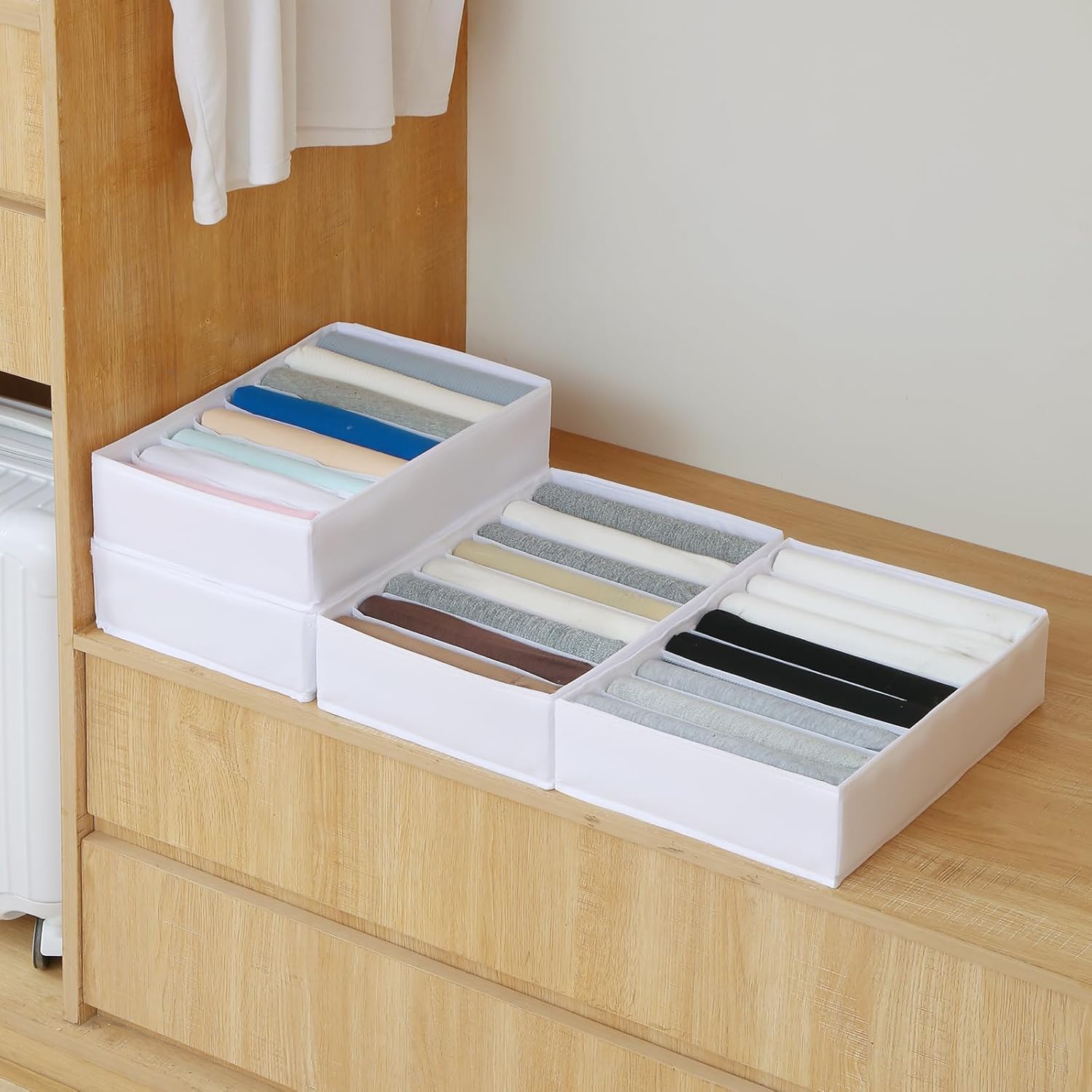 Qozary 4 Pack Drawer Organizers for Clothing, 8 Grids Foldable Closet Organizers and Storage Bins