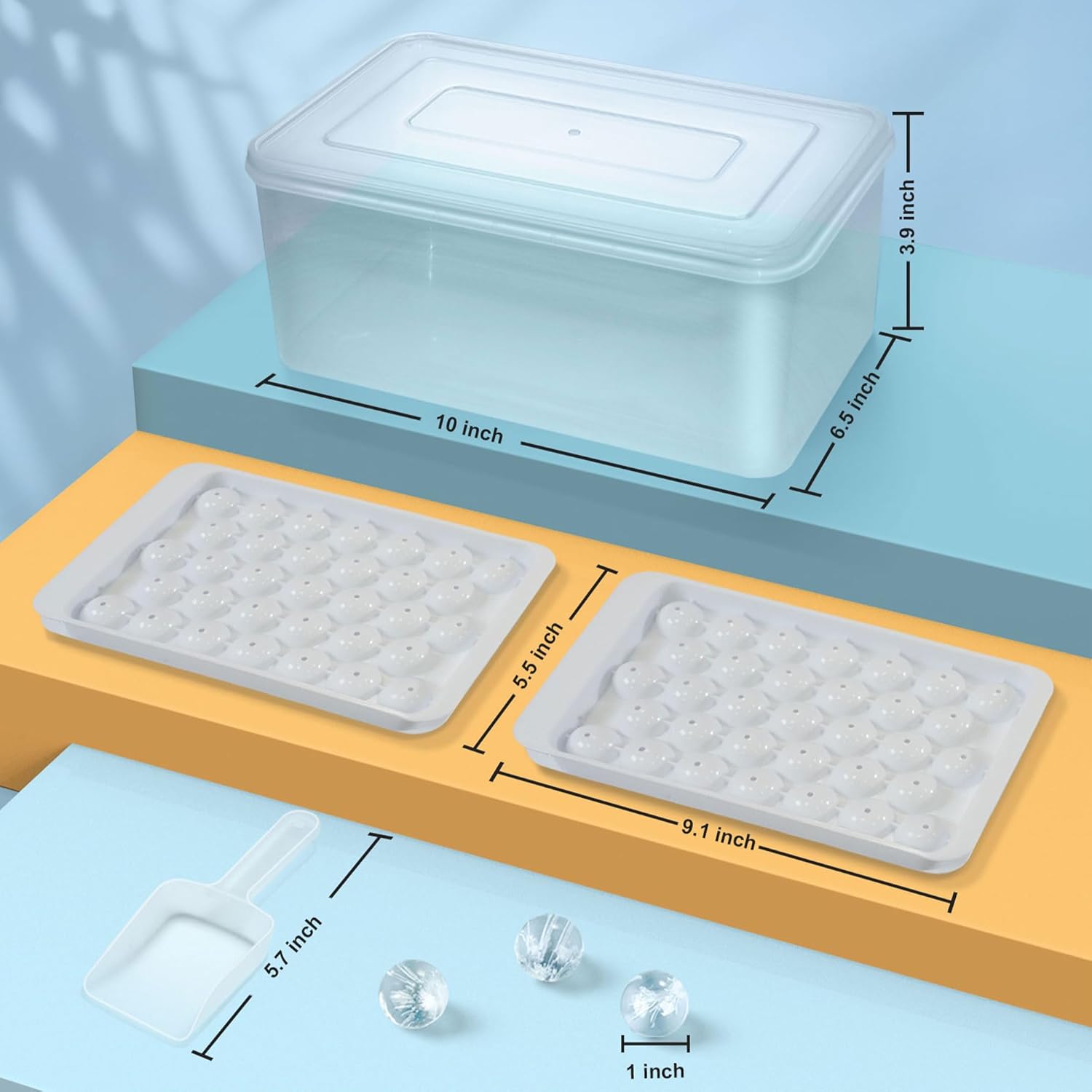 WIBIMEN Ice Cube Tray with Lid and Bin - Round Ice Trays for Freezer with Lid - Ice Cube Trays for