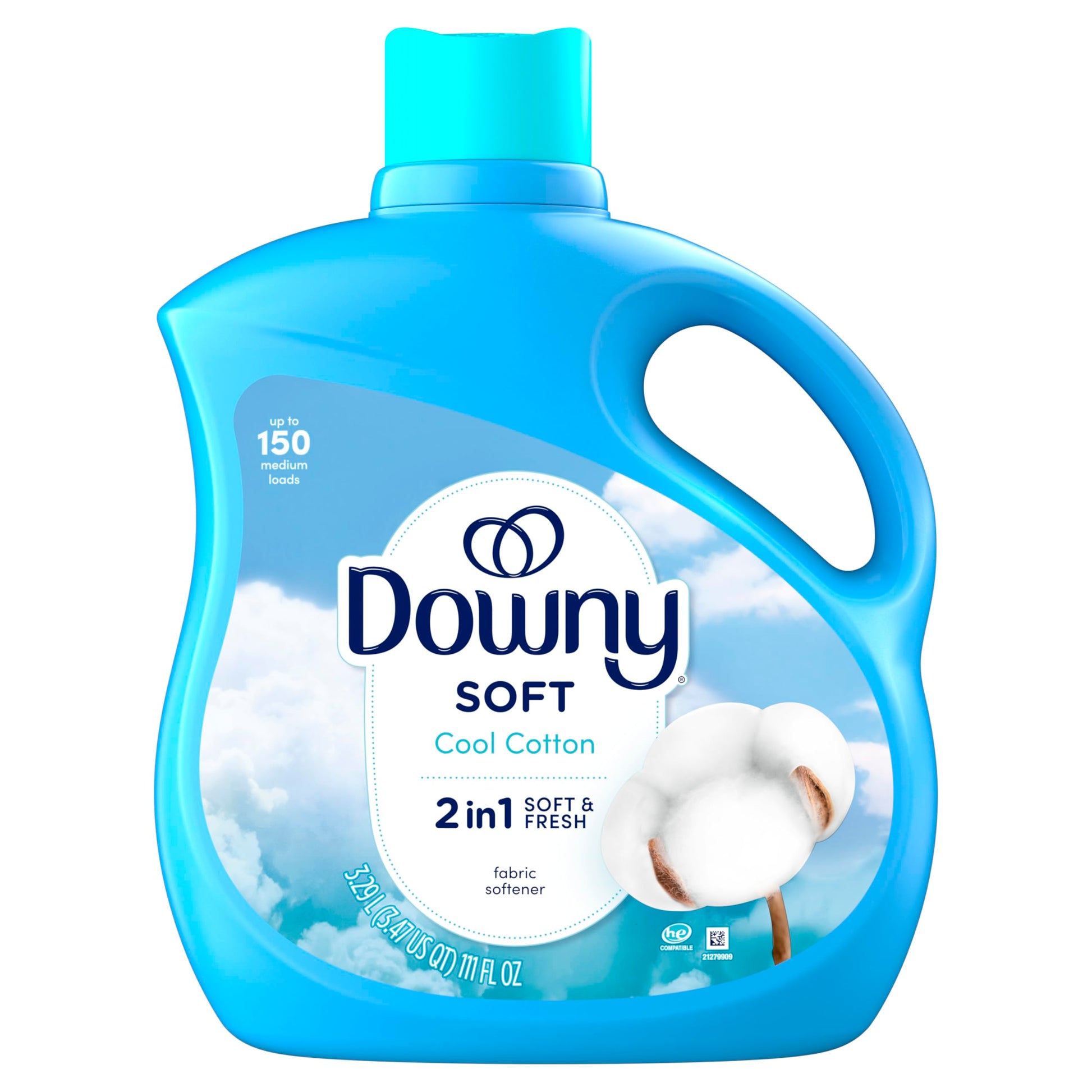 Downy Soft, 2 in 1 Soft and Fresh Liquid Fabric Softener, Cool Cotton, 111 fl oz, 150 Loads, Fabric