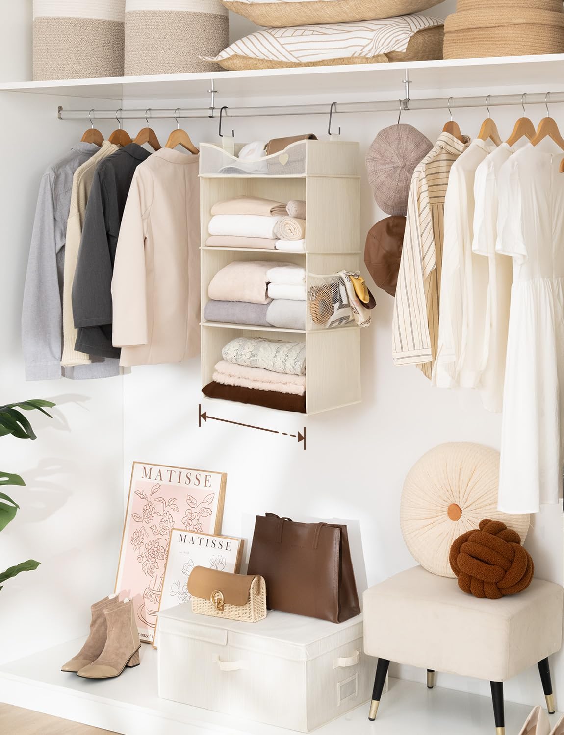 StorageWorks Hanging Closet Organizer, 3-Shelf Hanging Closet Shelves with Top Shelf, 15 ¾"W x 12"
