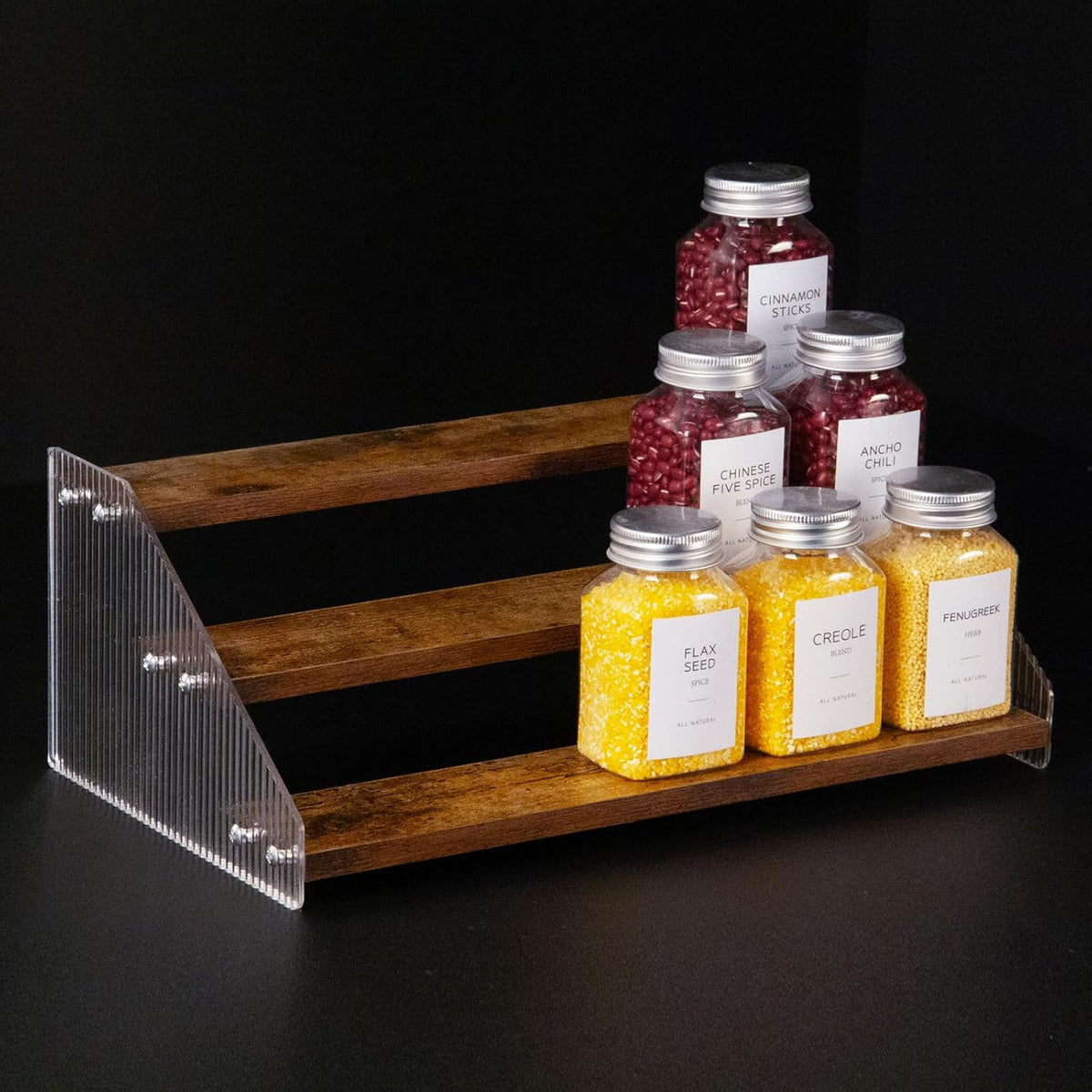 nianfeng Tiered Spice Rack, 3-Tier Spice Pantry Kitchen Cabinet Organizer, 12-Inch, Natural Wood