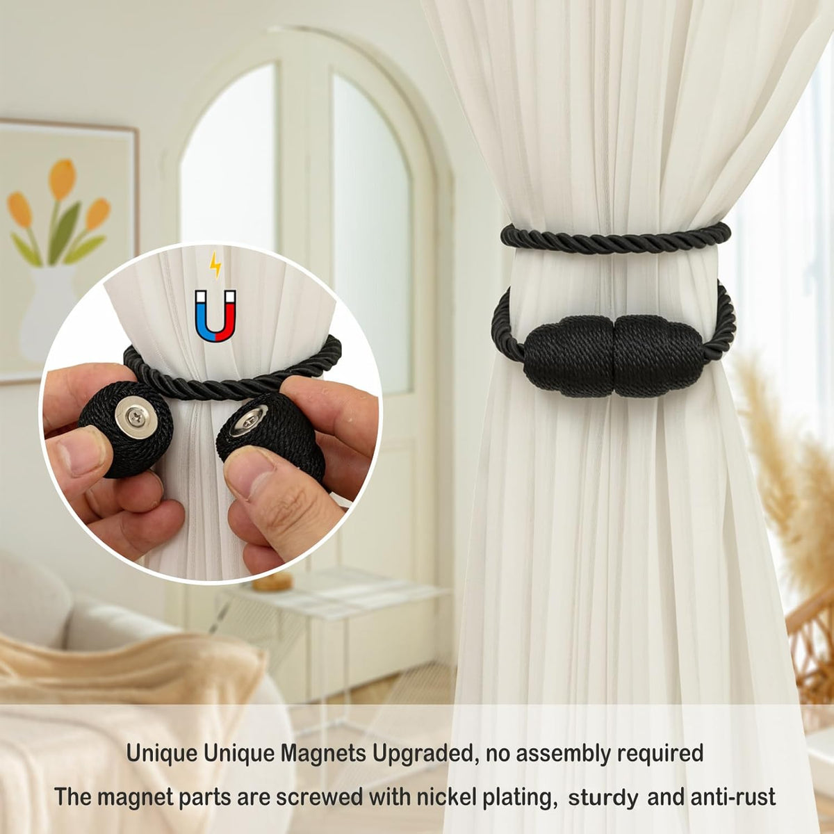 Magnetic Curtain Tiebacks Rope Curtain Tie Backs for Curtains 8 Pack Curtain Holders for Drapes