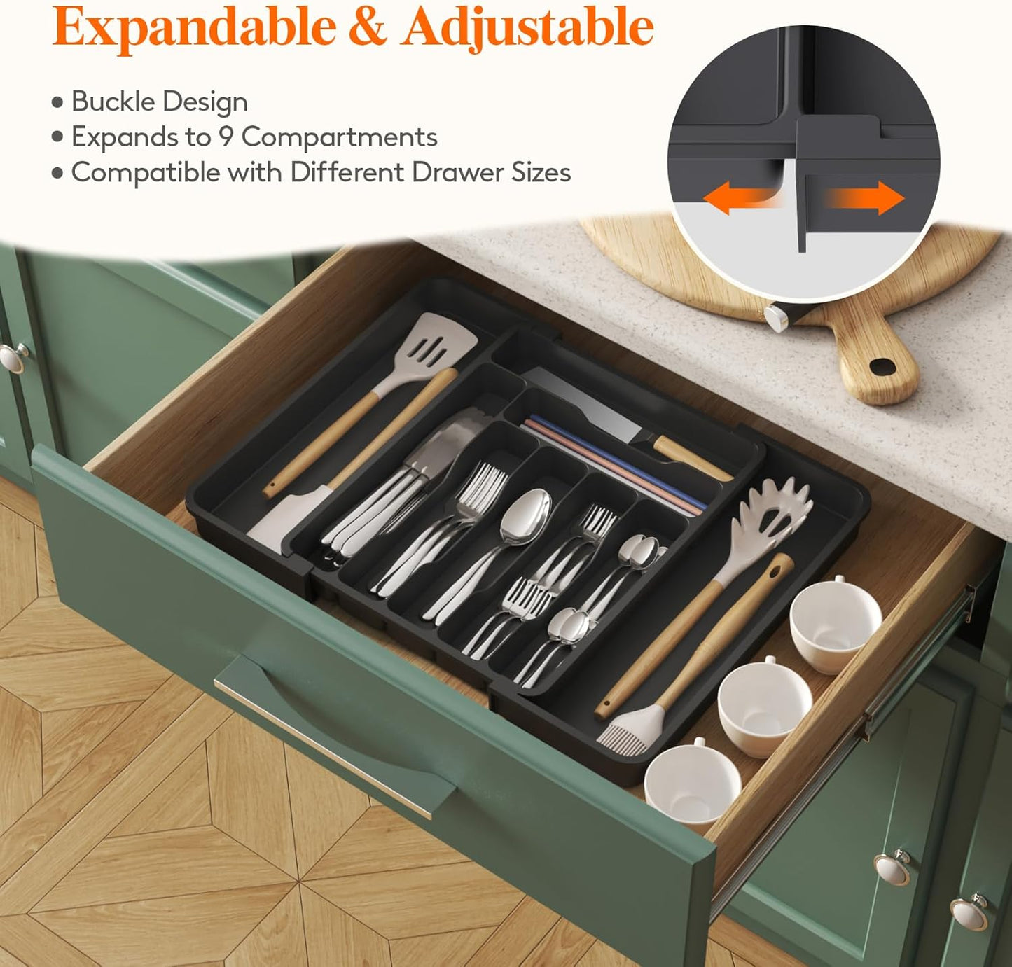 Lifewit Silverware Drawer Organizer, Expandable Utensil Organizer for Kitchen Drawers, Adjustable