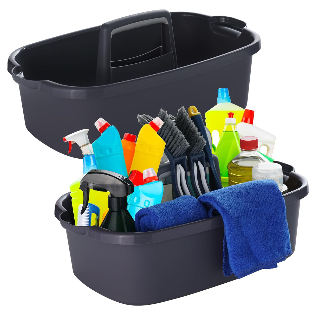 Omirome 2-Pack Large Gray Cleaning Caddy for Cleaning Supplies with Handle - Portable Plastic Tote