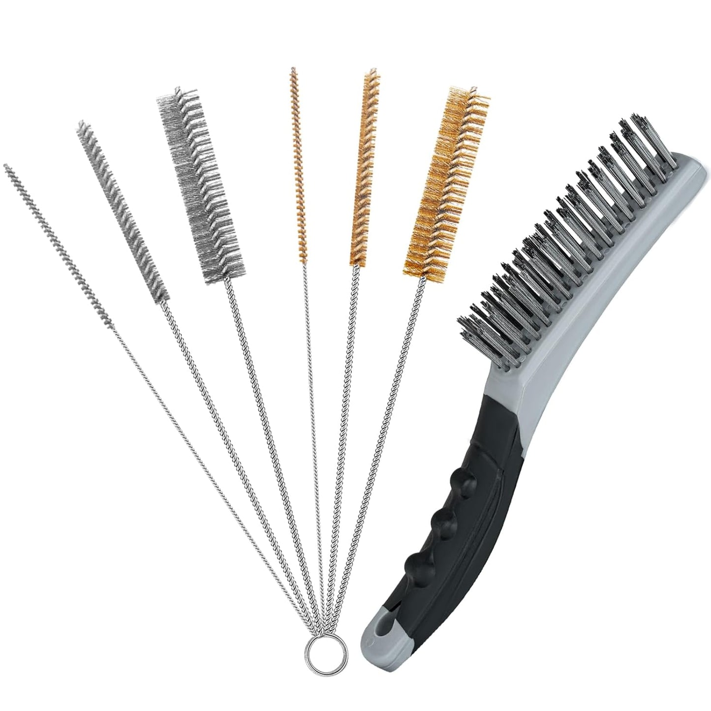 7 PCS Wire Brush Set, Brass Wire Brush and Stiff Bristle Metal Brush with Handle, Heavy Duty