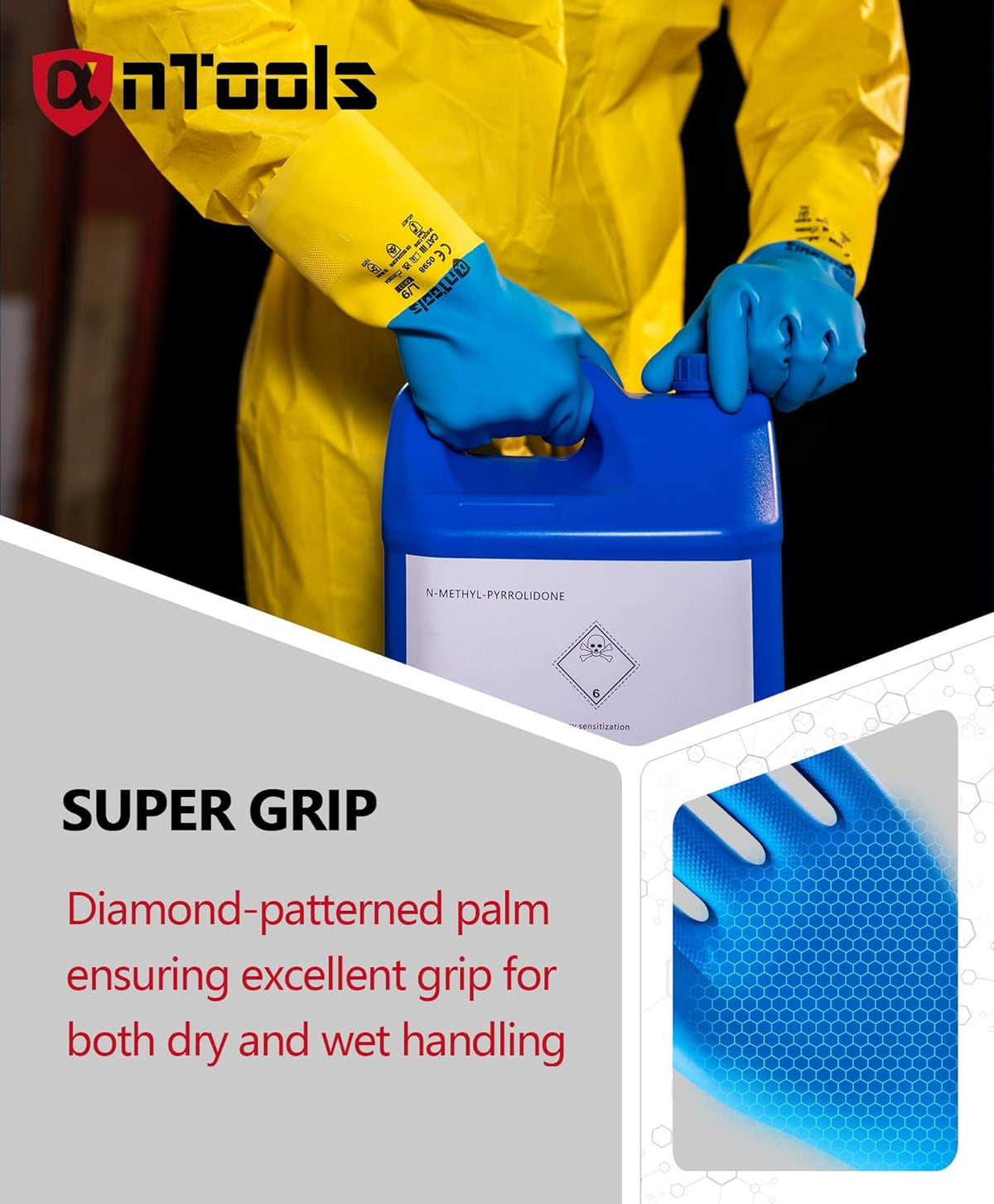 2 Pairs Neoprene and Rubber Blend Heavy-Duty Chemical Gloves, Protective industrial gloves for