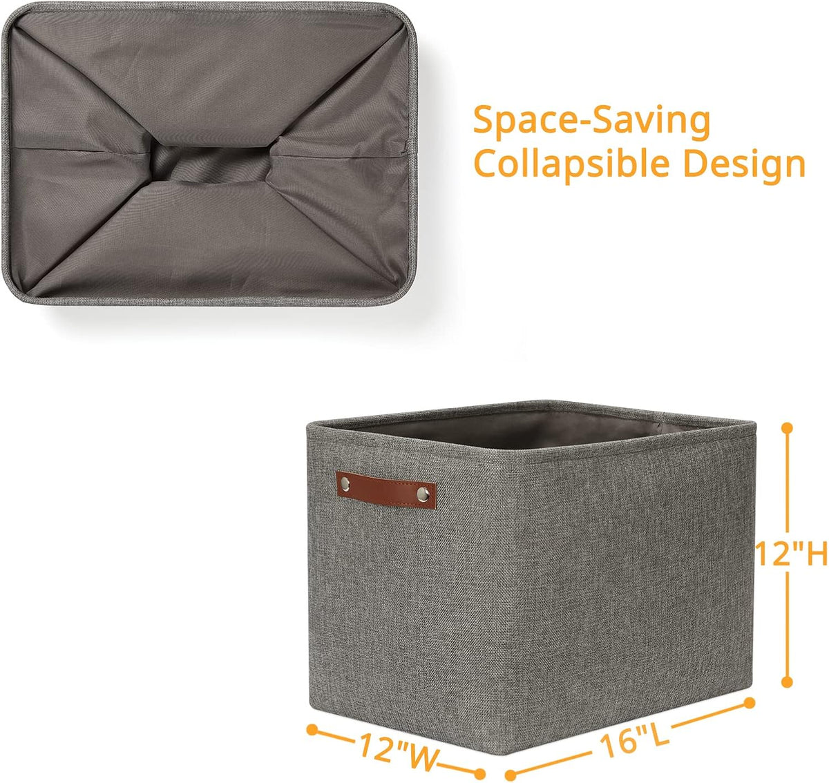 DULLEMELO Grey Storage Baskets for Organizing 2 Pack 16"x12"x12" Fabric Shelf Baskets for Gifts