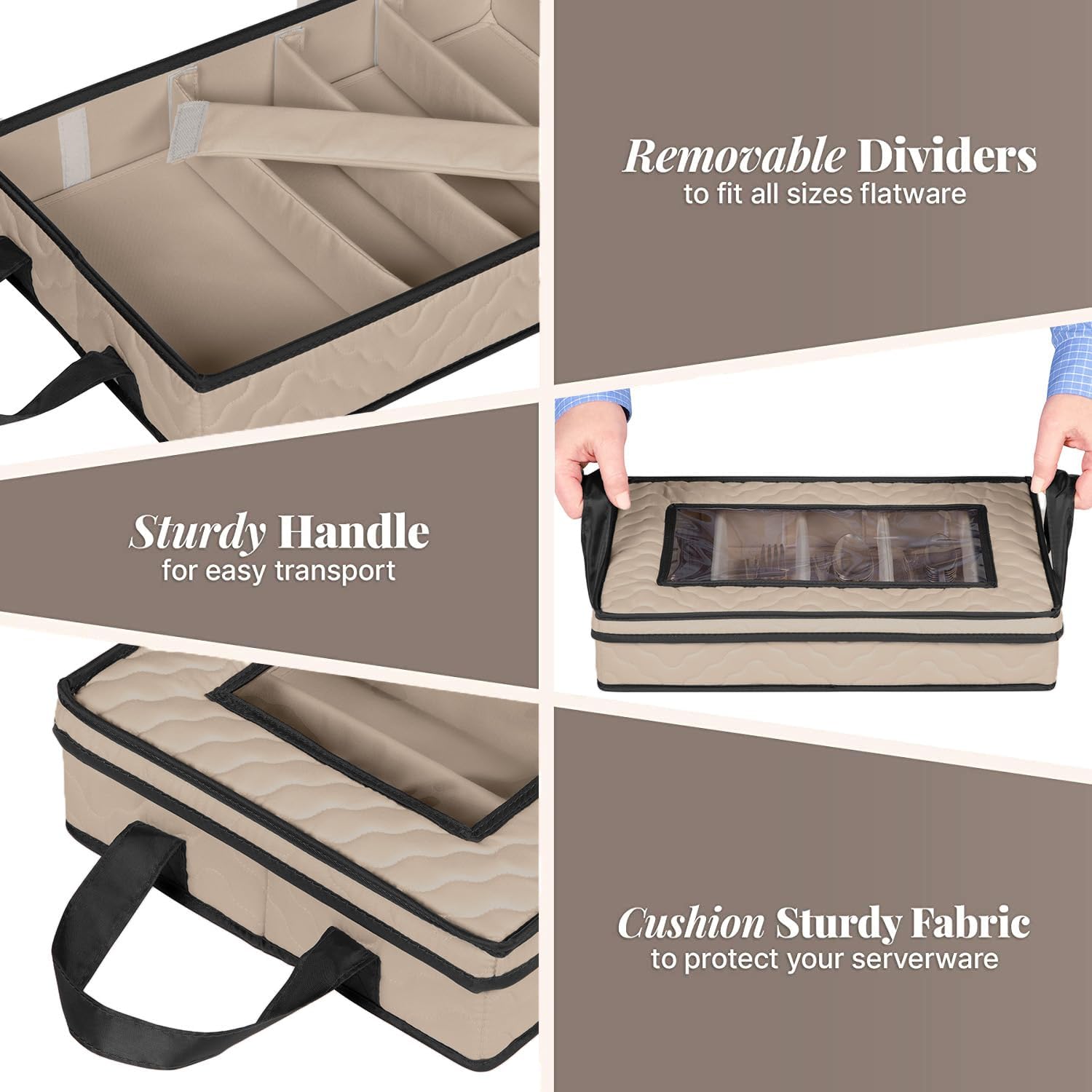 Flatware Storage Case - Durable 5 Compartment Silverware Storage Container Box with Removable Lid