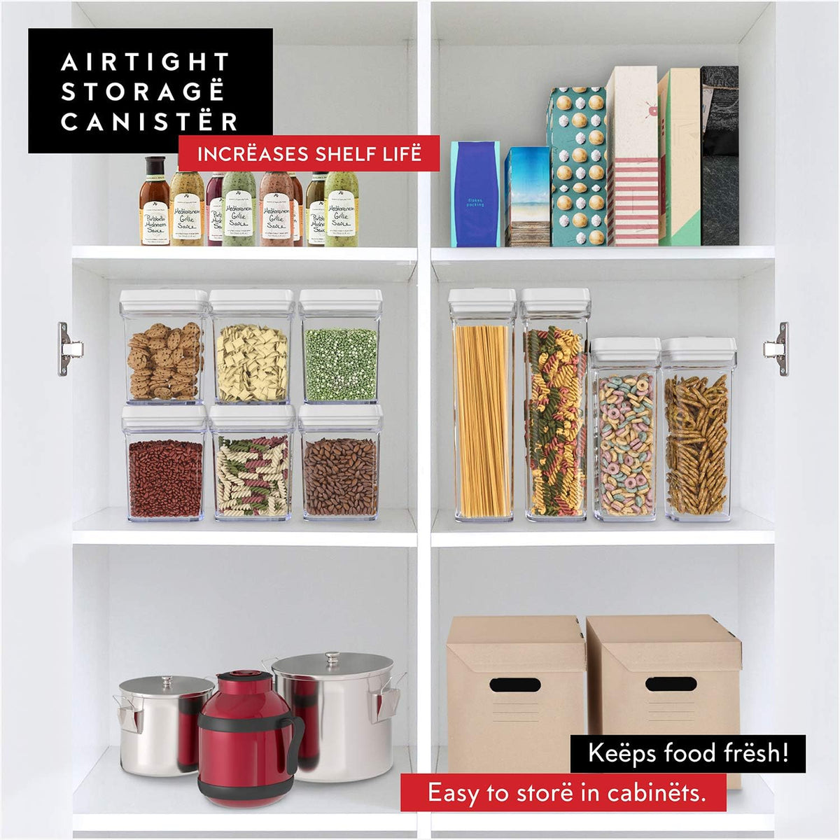 DWËLLZA KITCHEN Airtight Food Storage Containers for Pantry With White Lids – 6 Pack - Clear Air