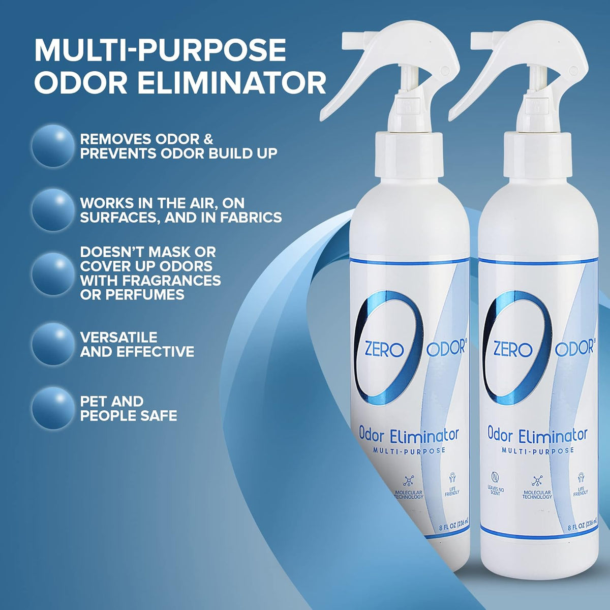 Zero Odor - Multi-Purpose Strong Odor Eliminator for Home, Office, Car, Bathroom, Hotel, Room