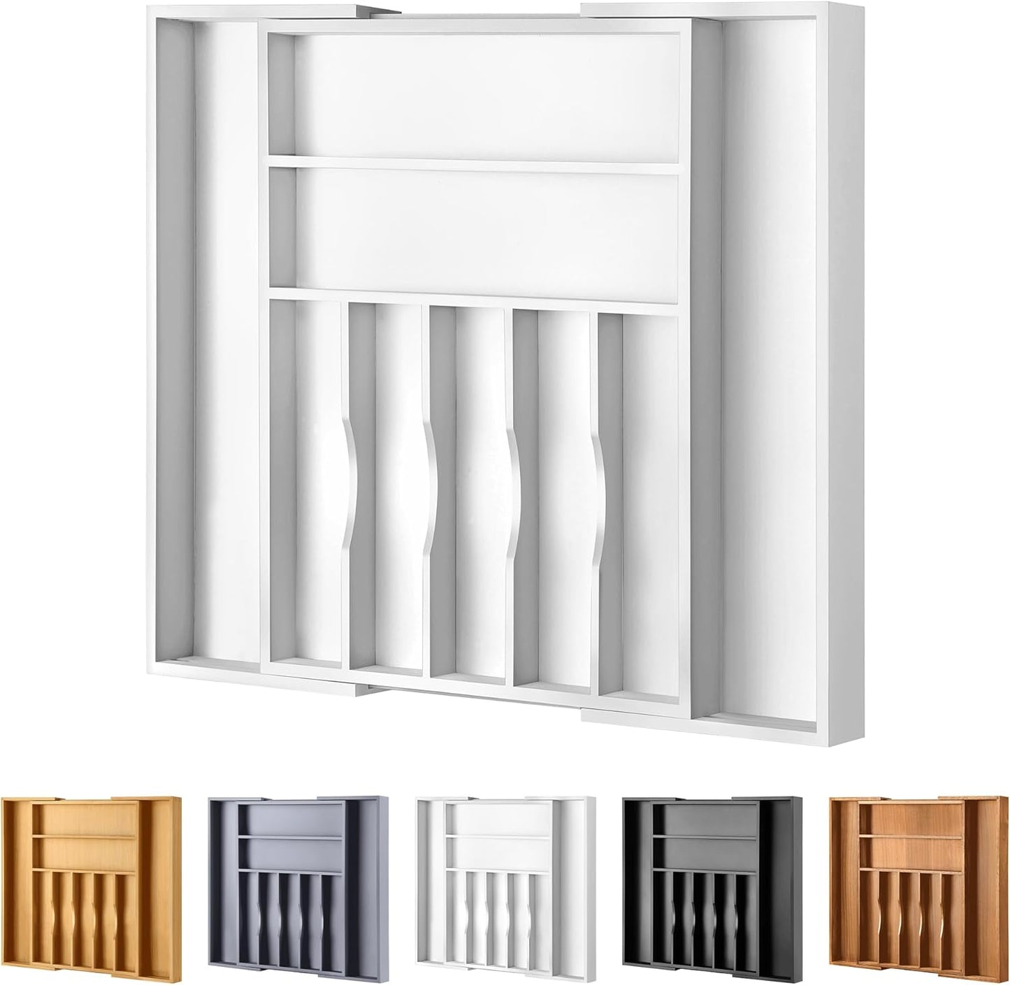 Large Premium Bamboo Silverware Organizer - Expandable Drawer Organizer & Utensil Organizer