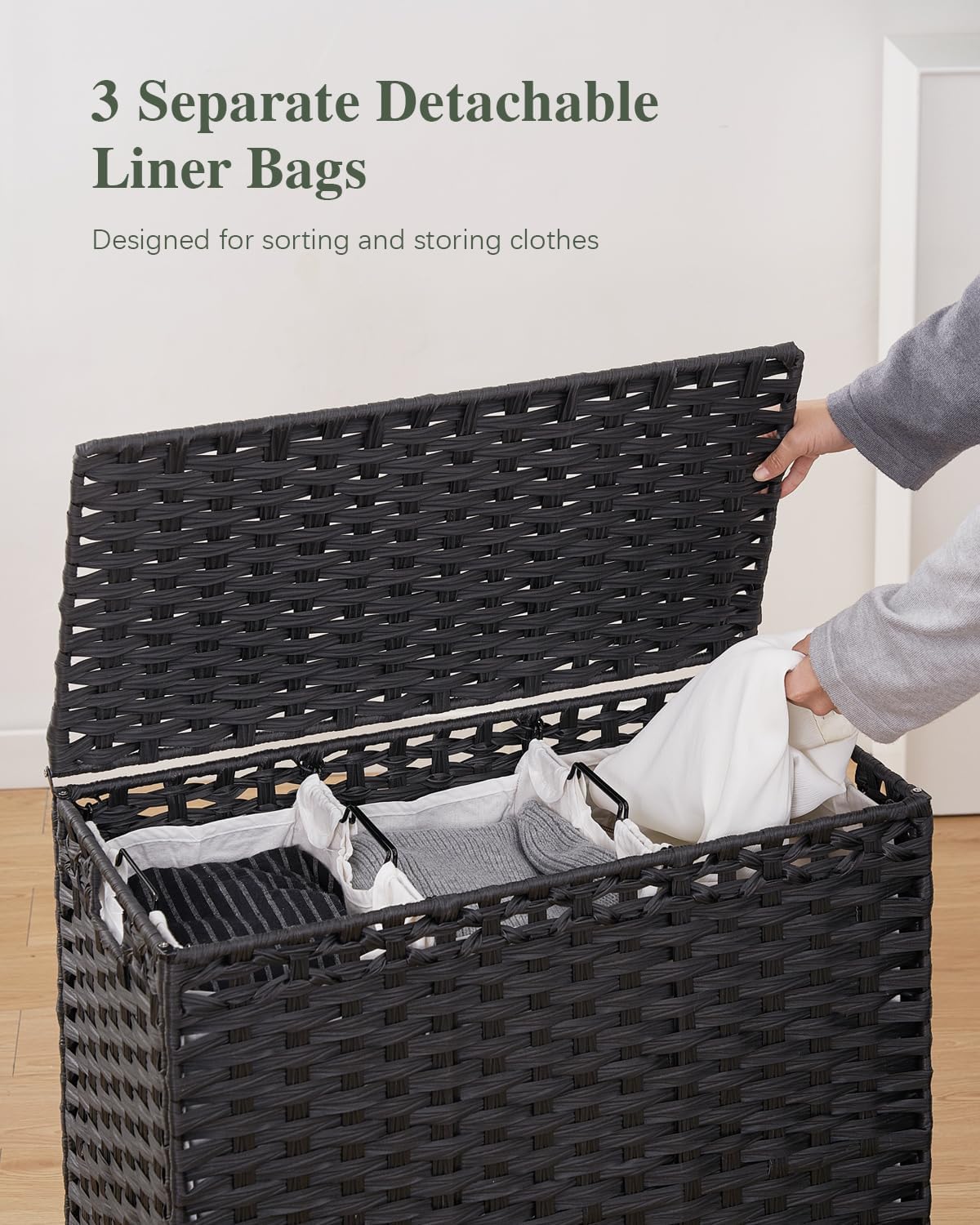 Laundry Hamper with Lid 132 L, (35 Gallons) Clothes Hamper with Lid, Handwoven Rattan Laundry