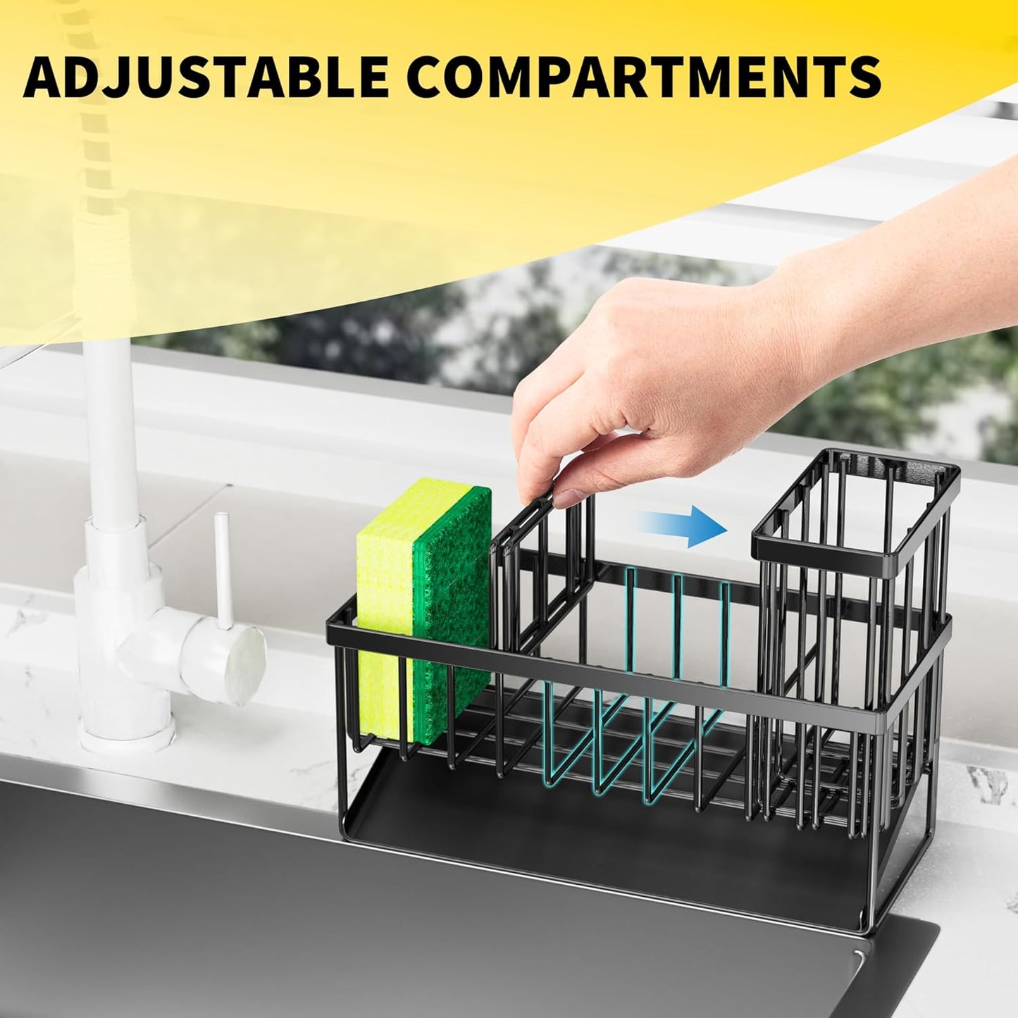 Cisily Kitchen Sink Caddy Organzier with High Brush Holder, Sponge Holder for Sink, 304 Rustproof