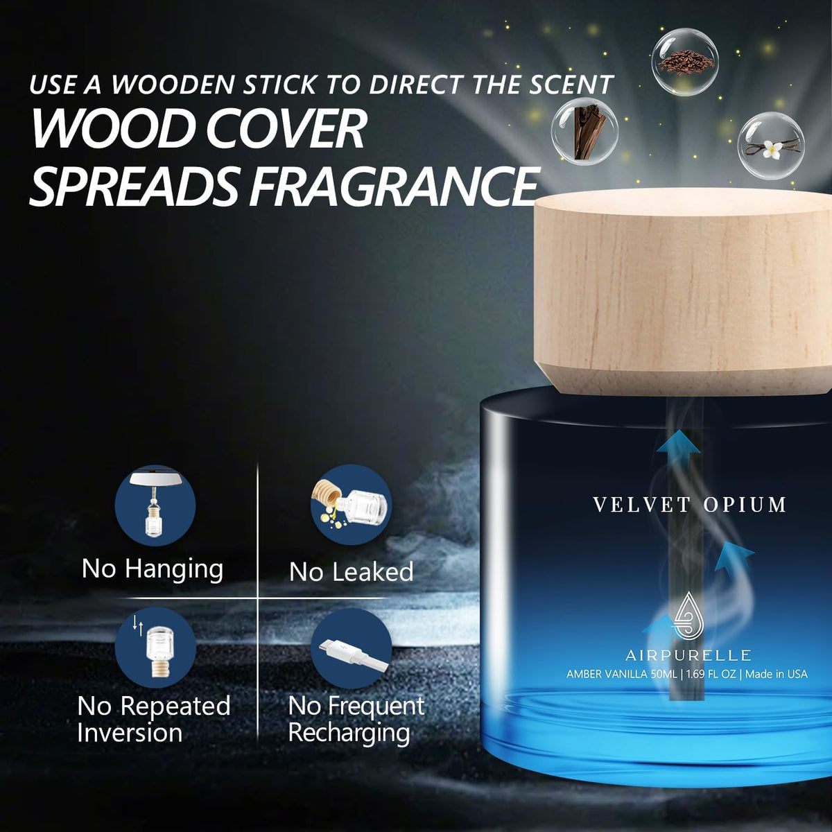 Car Air Freshener for Men & Women – Long-Lasting Amber Vanilla Essential Oil Diffuser for Car Cup