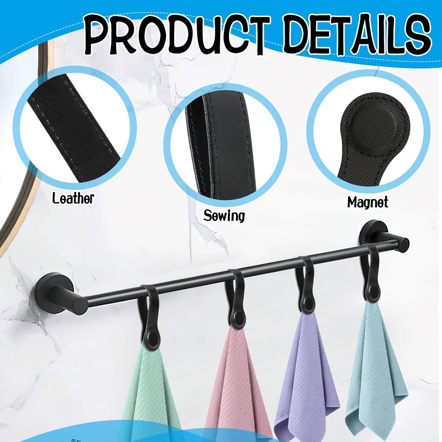 4 PCS Genuine Leather Towel Clips for Kitchen, Magnetic Hand Clips, Towel Holder with Magnet for